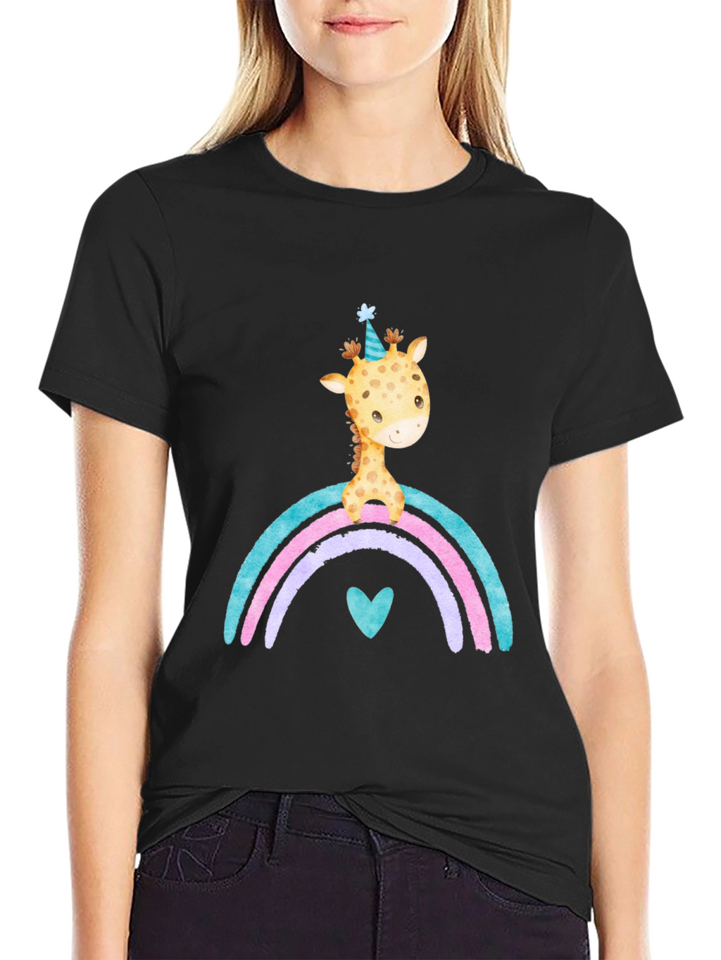 Giraffe Rainbow T-Shirt Cute Cartoon Graphic Tee