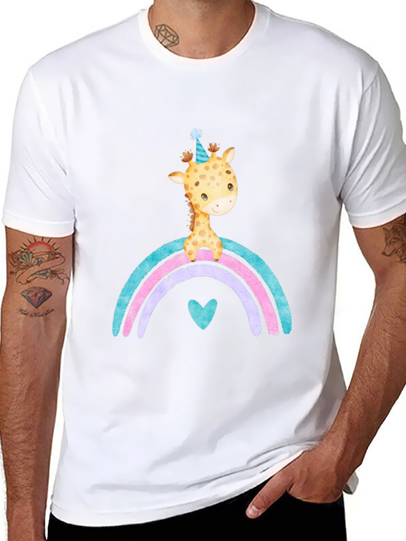 Giraffe Rainbow T-Shirt Cute Cartoon Graphic Tee