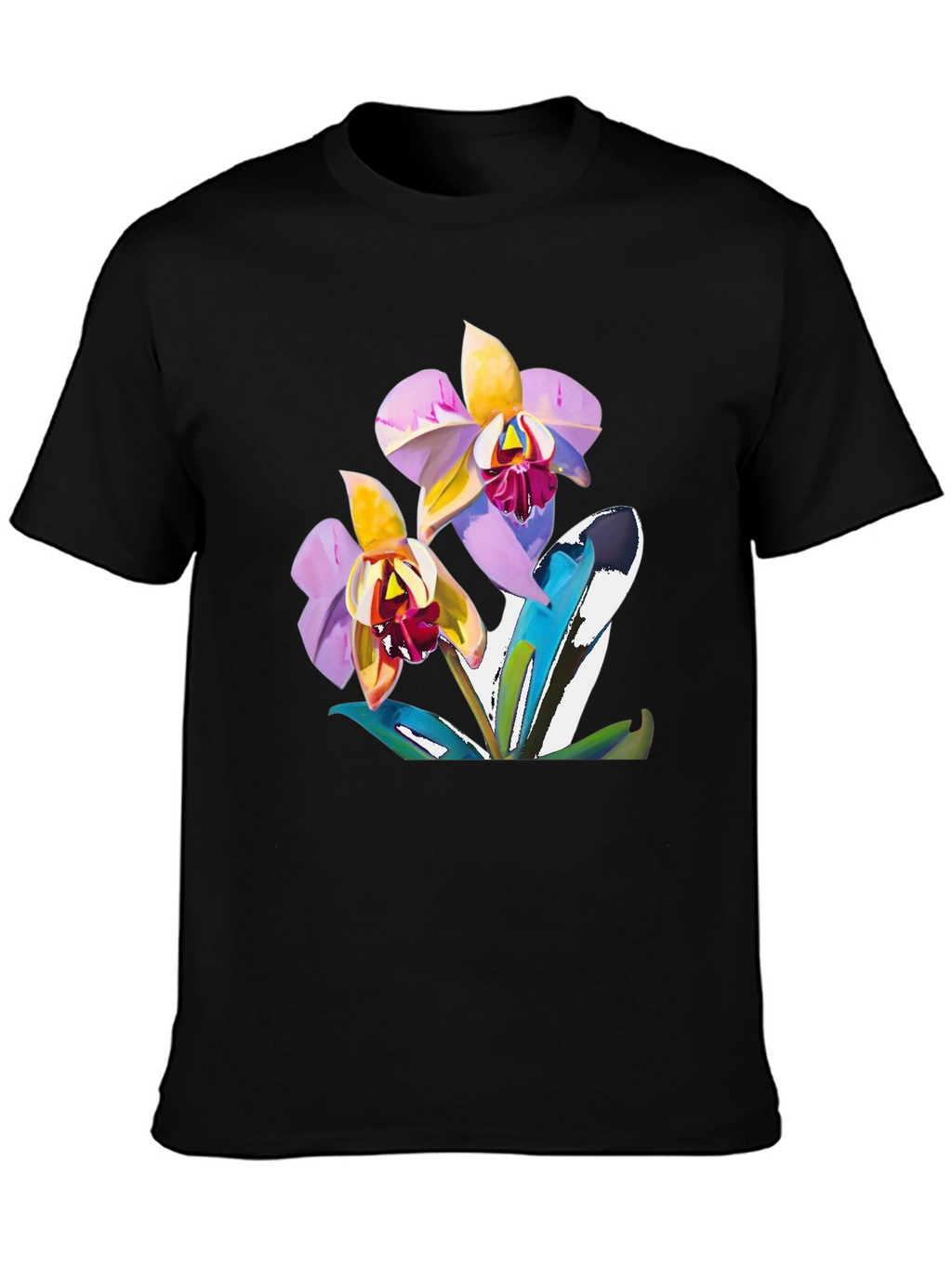 Orchid Graphic T-Shirt - Black Cotton Blend