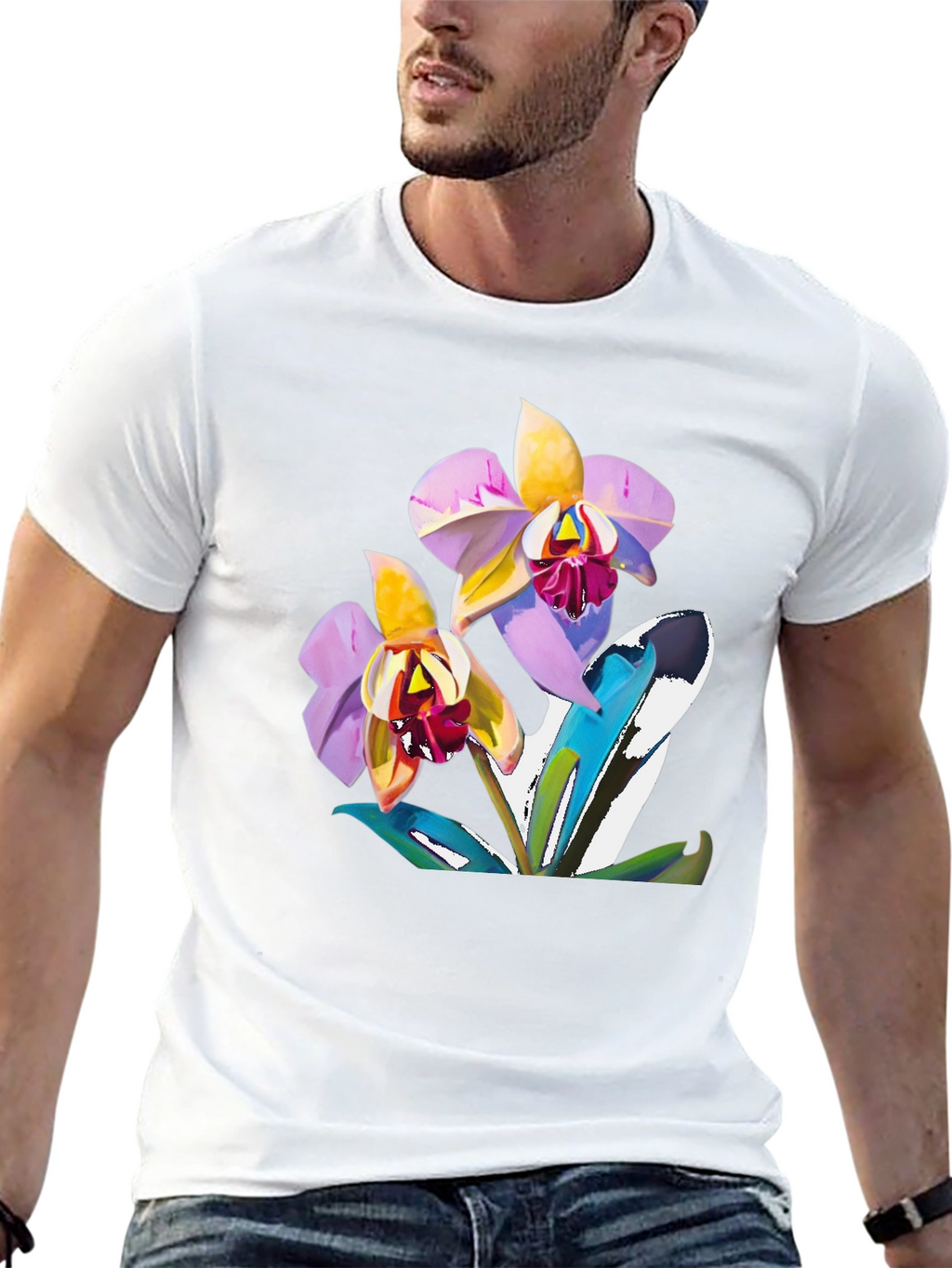 Orchid Graphic T-Shirt - Black Cotton Blend