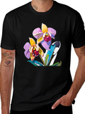 Orchid Graphic T-Shirt - Black Cotton Blend