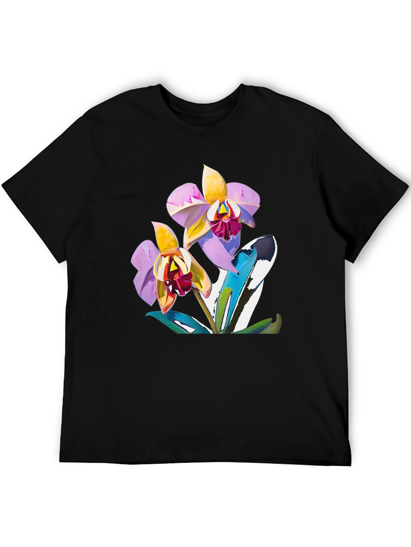 Orchid Graphic T-Shirt - Black Cotton Blend