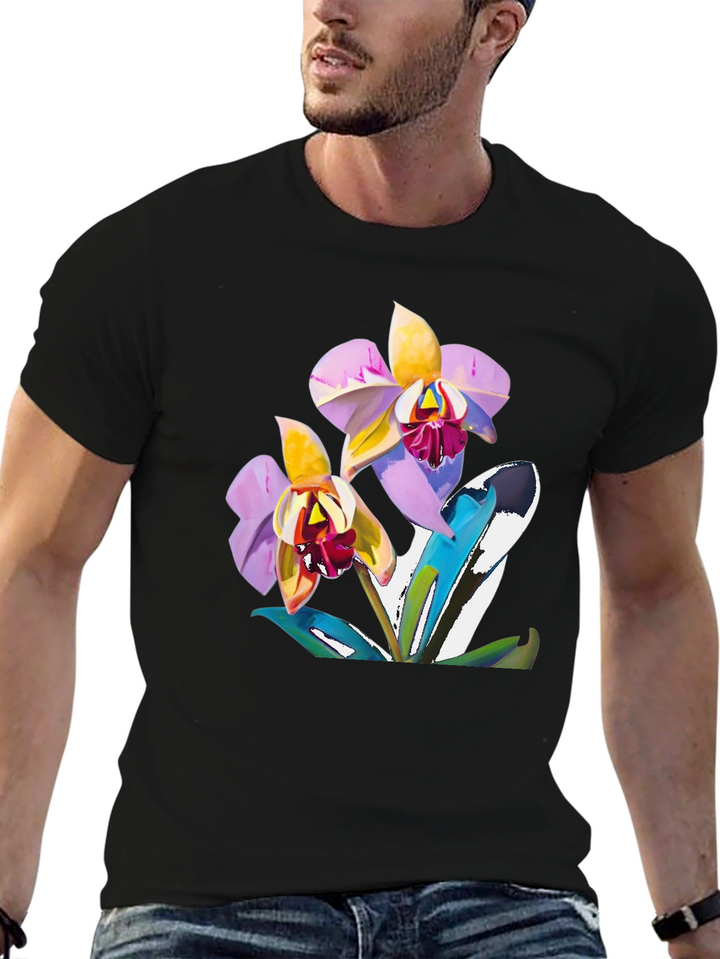 Orchid Graphic T-Shirt - Black Cotton Blend