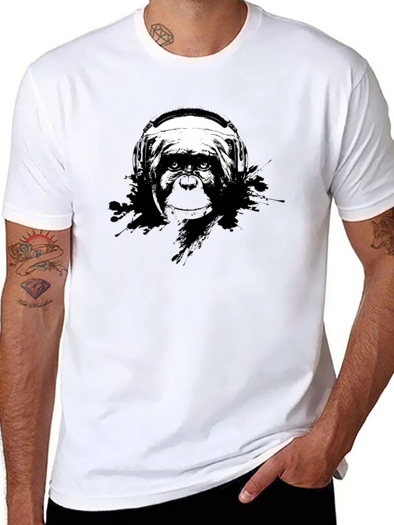 Monkey DJ Graphic Tee - Black Cotton T-Shirt