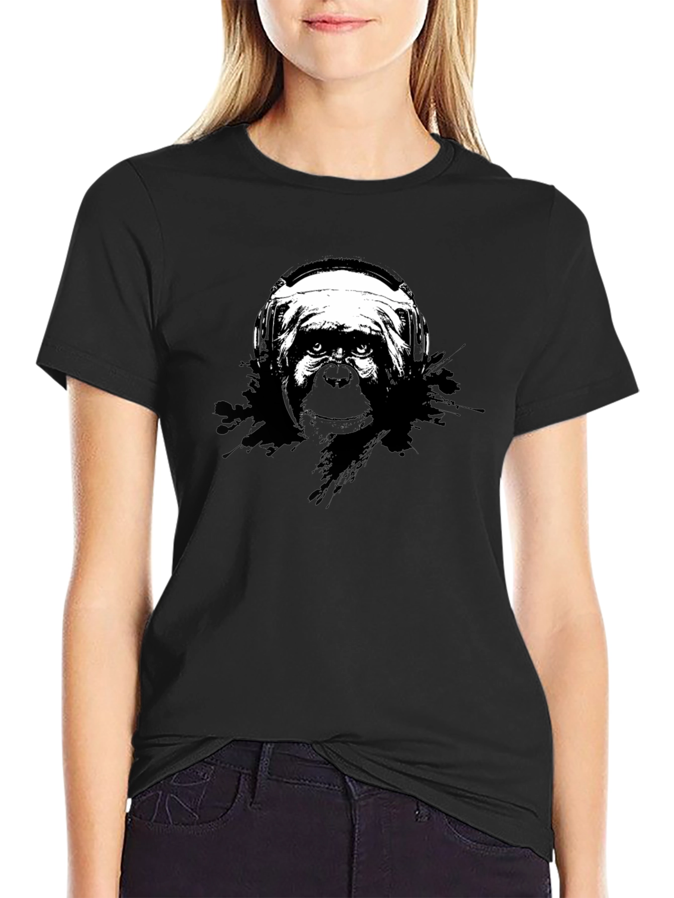 Monkey DJ Graphic Tee - Black Cotton T-Shirt