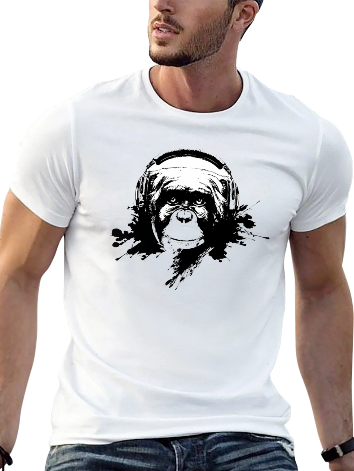 Monkey DJ Graphic Tee - Black Cotton T-Shirt