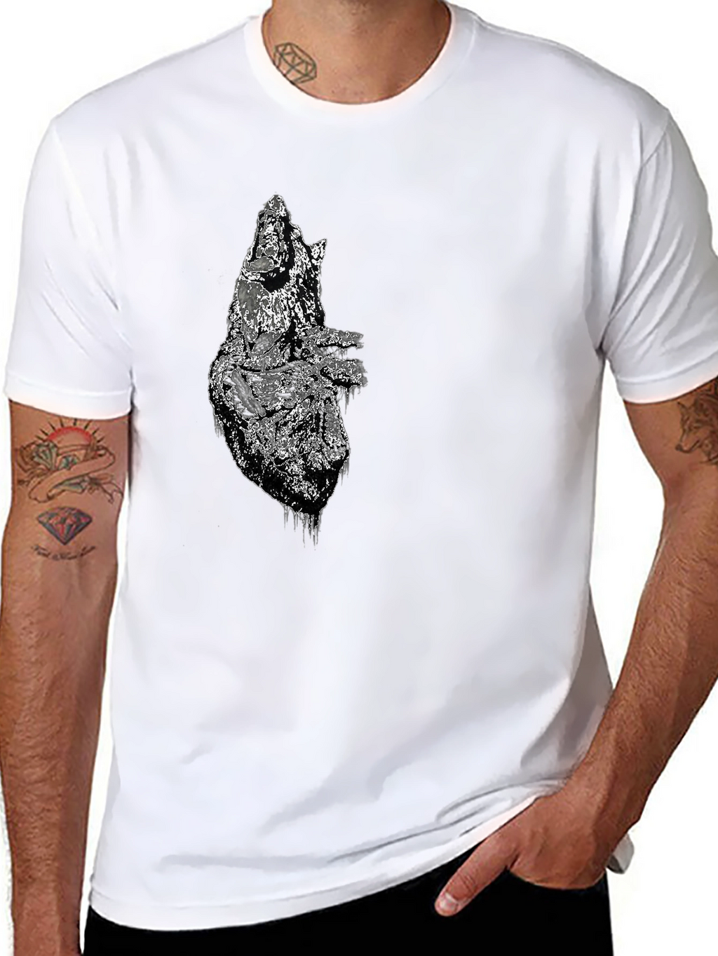 Distressed Anatomical Heart Graphic Tee - Mens Black