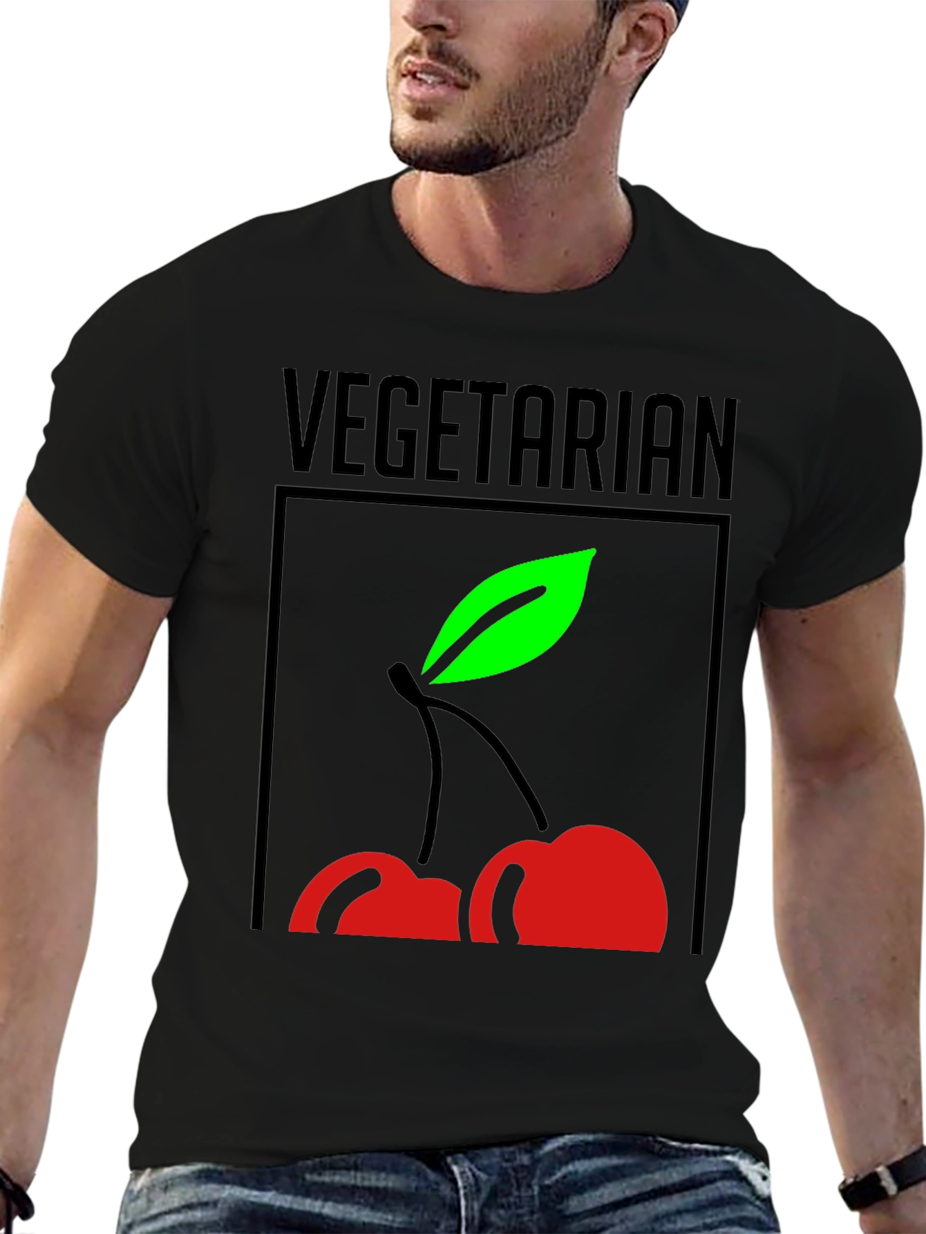 Vegetarian Cherry Graphic Tee - Black