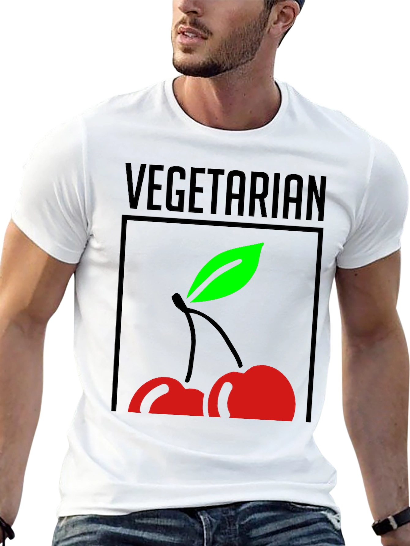 Vegetarian Cherry Graphic Tee - Black
