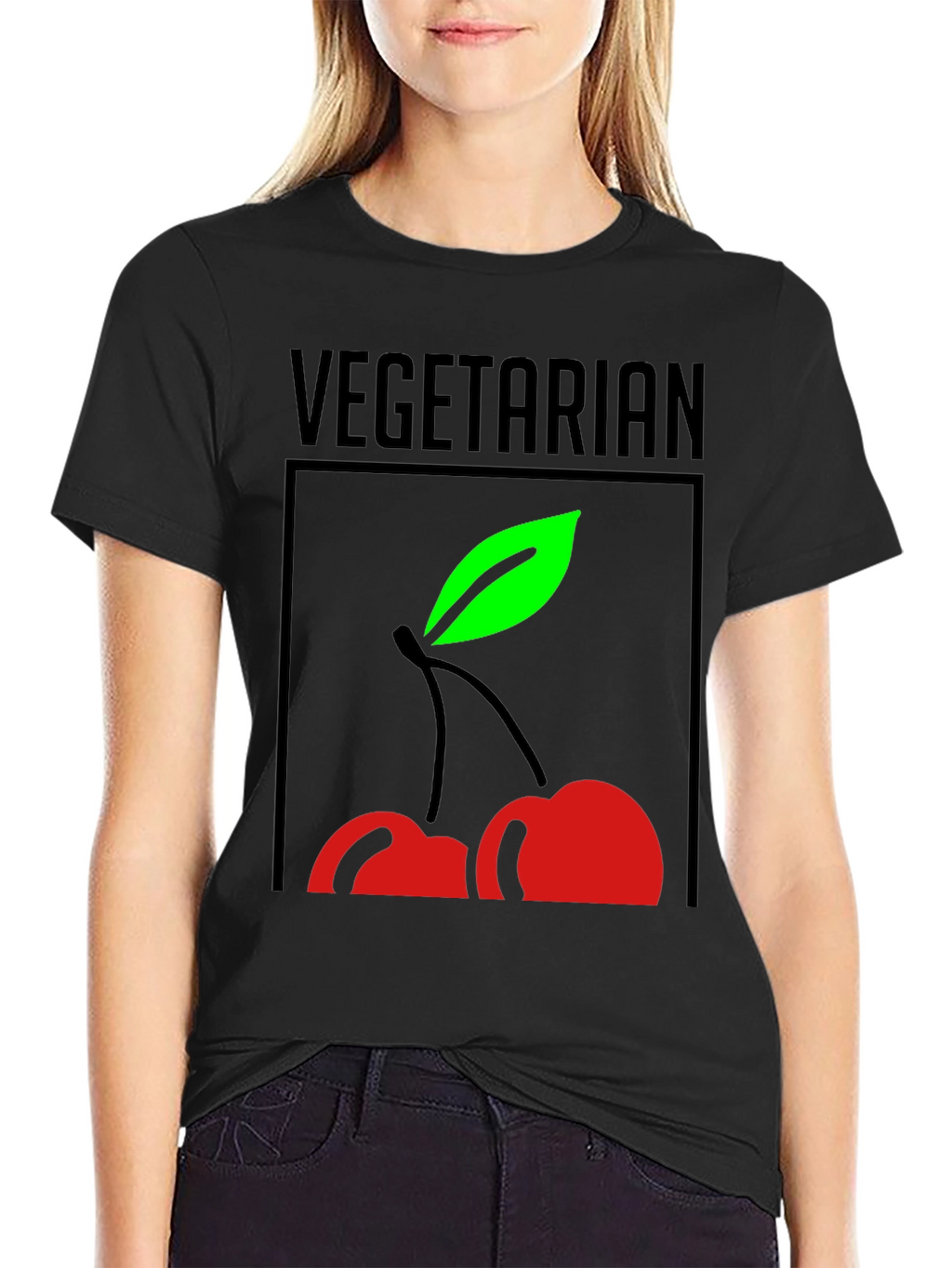 Vegetarian Cherry Graphic Tee - Black