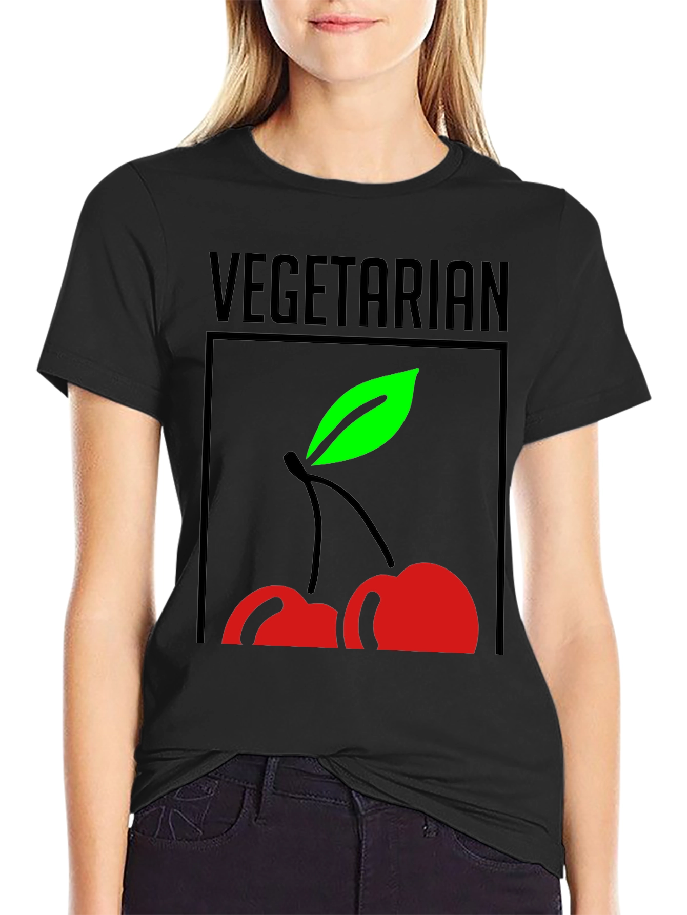 Vegetarian Cherry Graphic Tee - Black