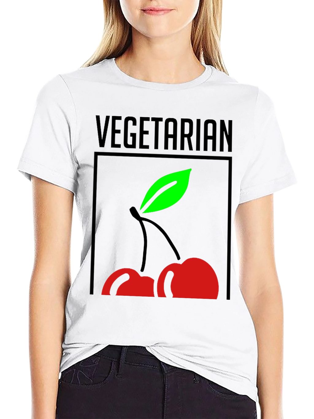 Vegetarian Cherry Graphic Tee - Black