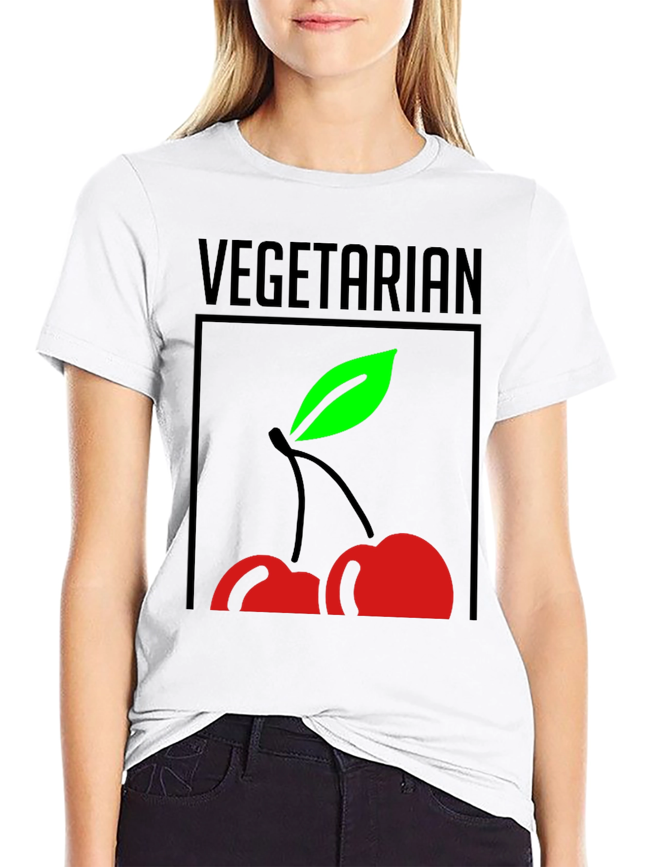 Vegetarian Cherry Graphic Tee - Black