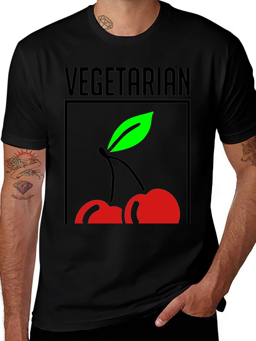 Vegetarian Cherry Graphic Tee - Black