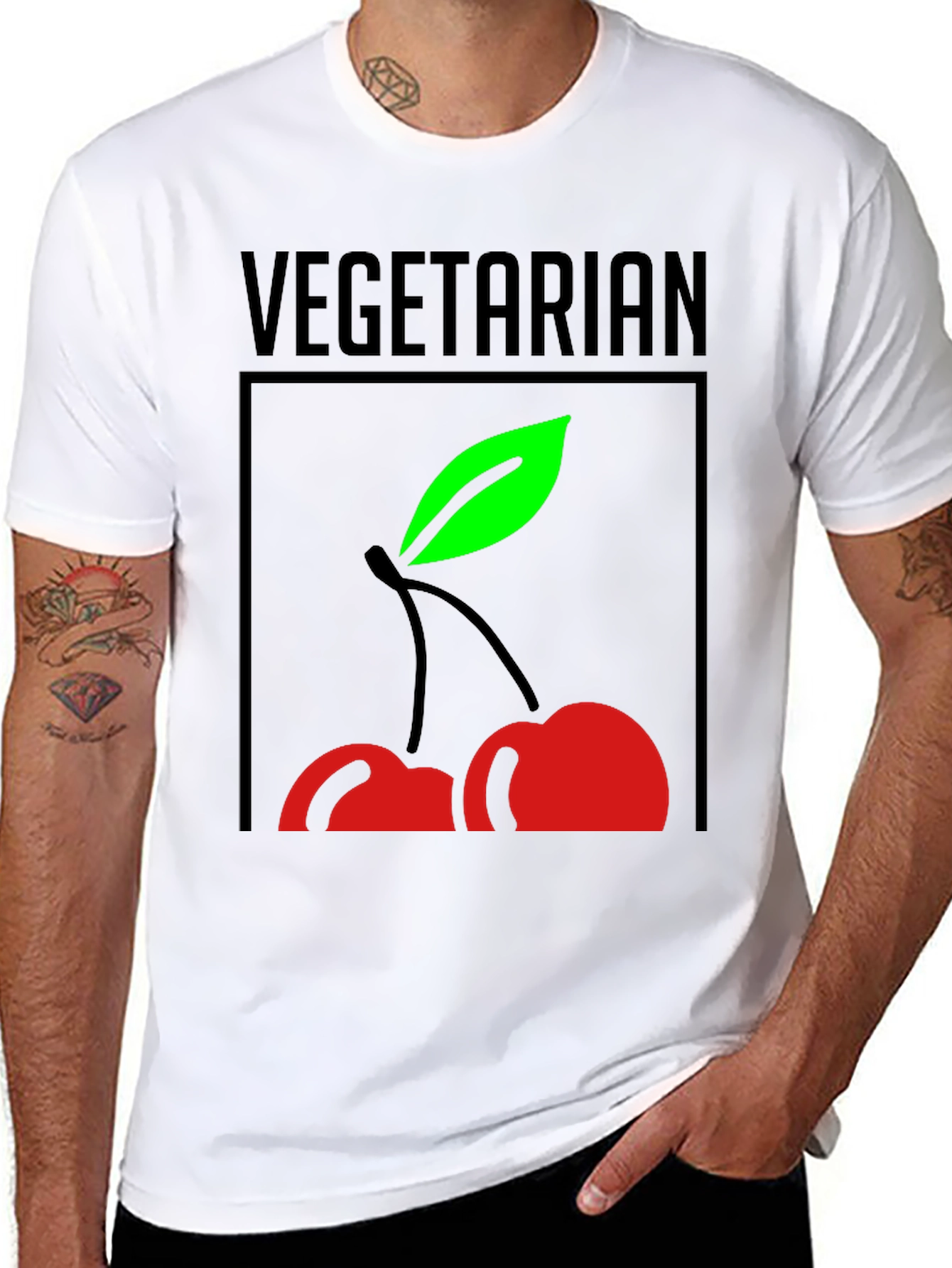 Vegetarian Cherry Graphic Tee - Black