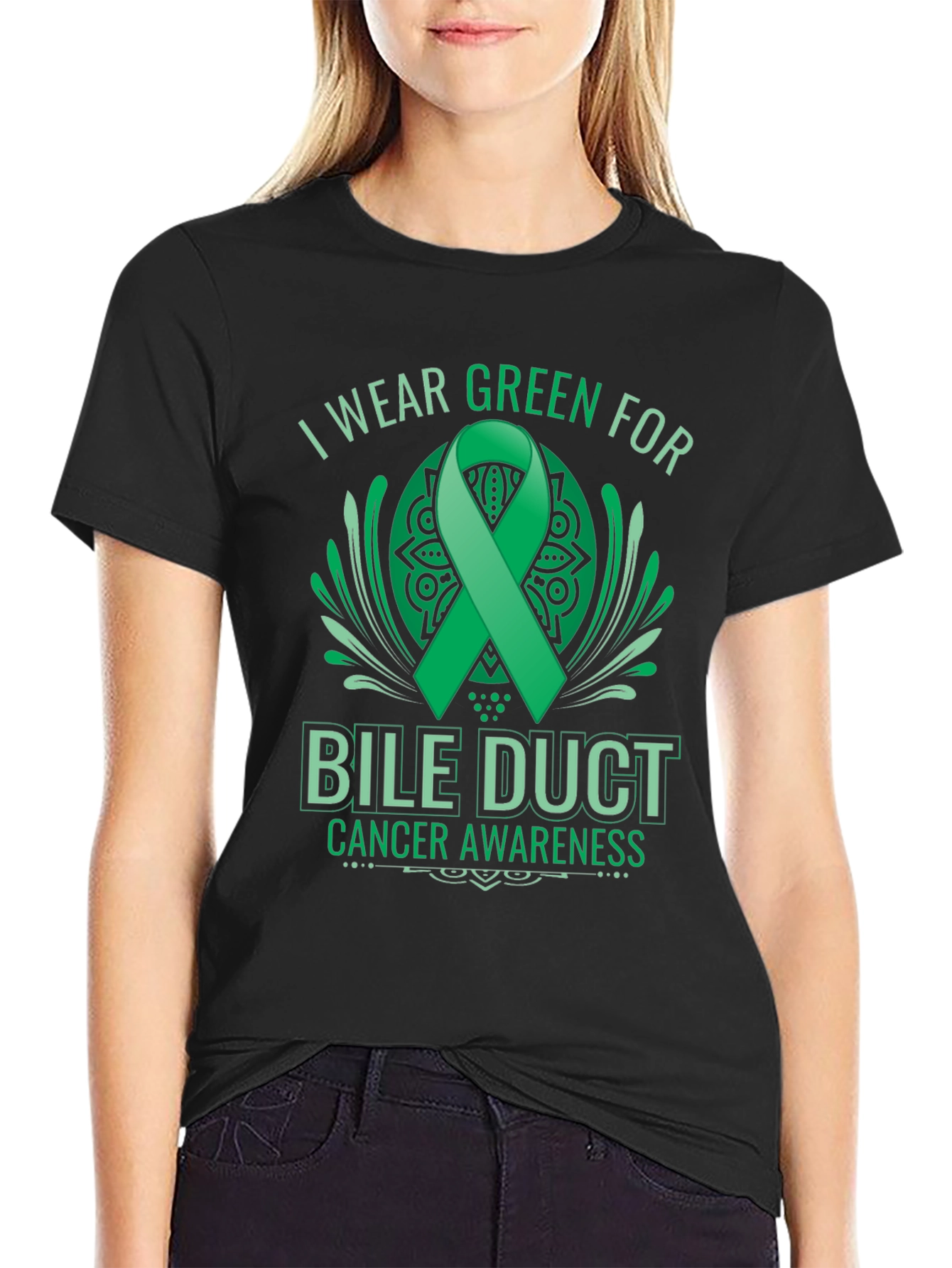 Bile Duct Cancer Awareness T-Shirt - I Wear Green For Support