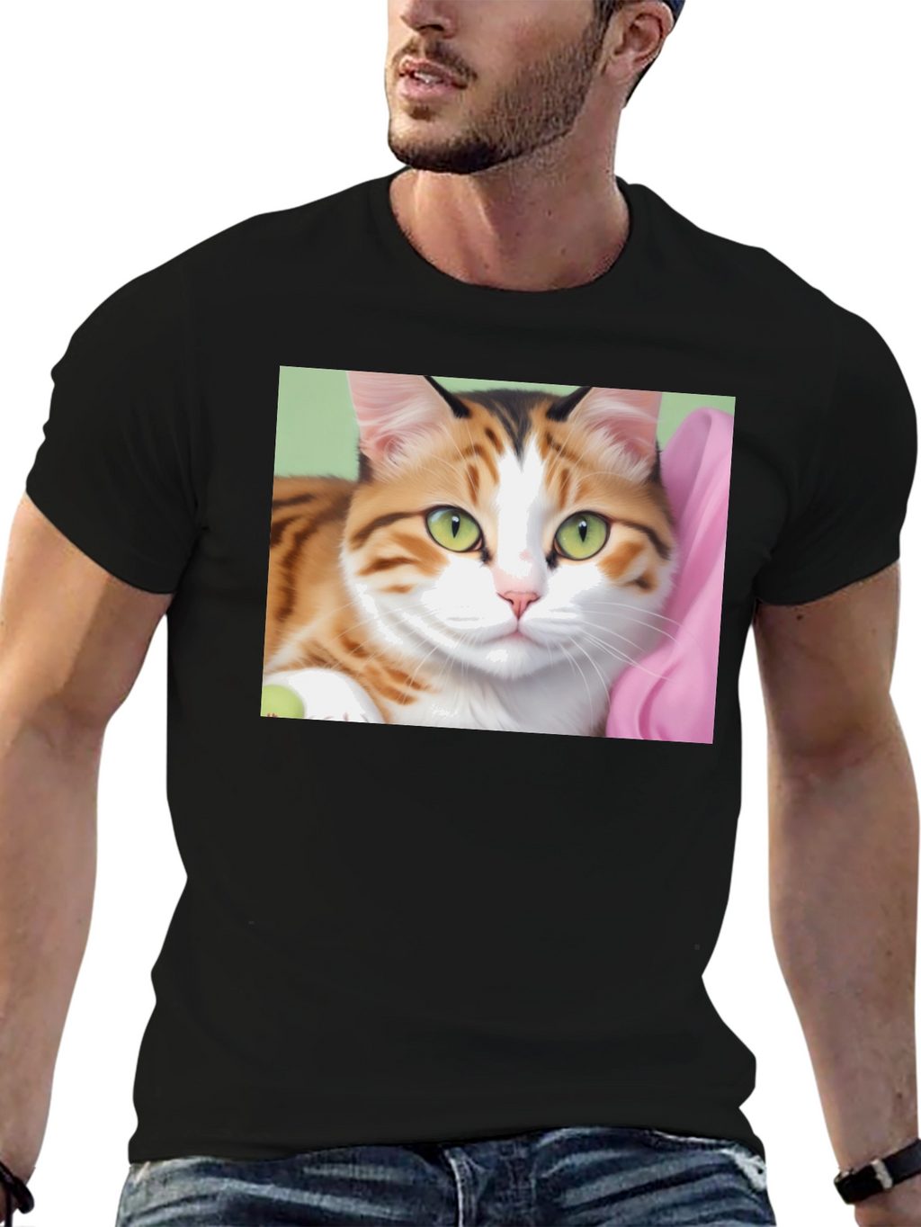 Cat Graphic Print Black T-Shirt