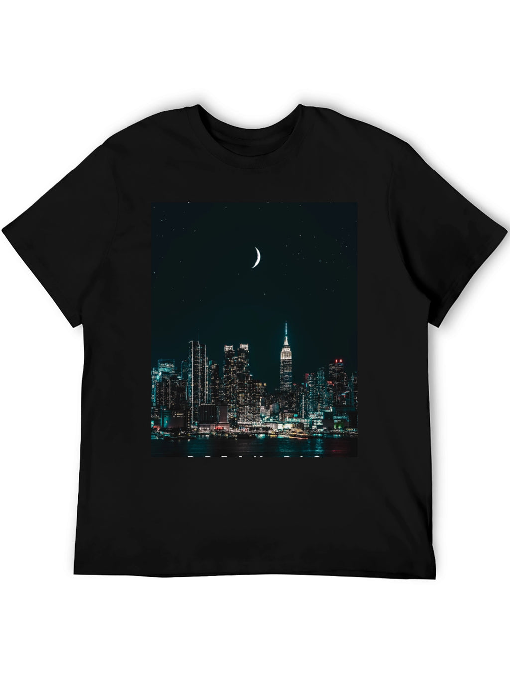 Cityscape Moon Graphic Tee - Urban Nightlife Style