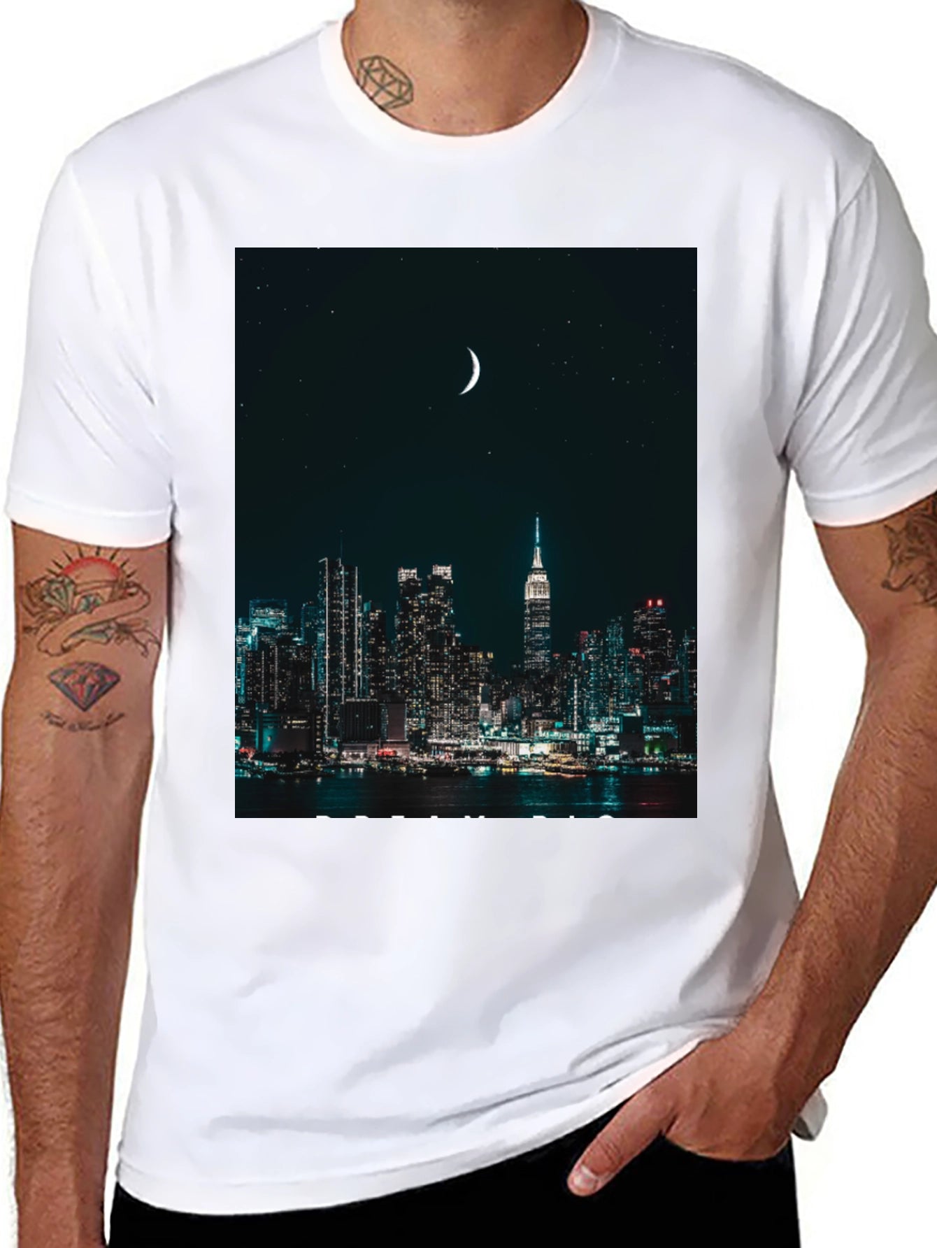 Cityscape Moon Graphic Tee - Urban Nightlife Style