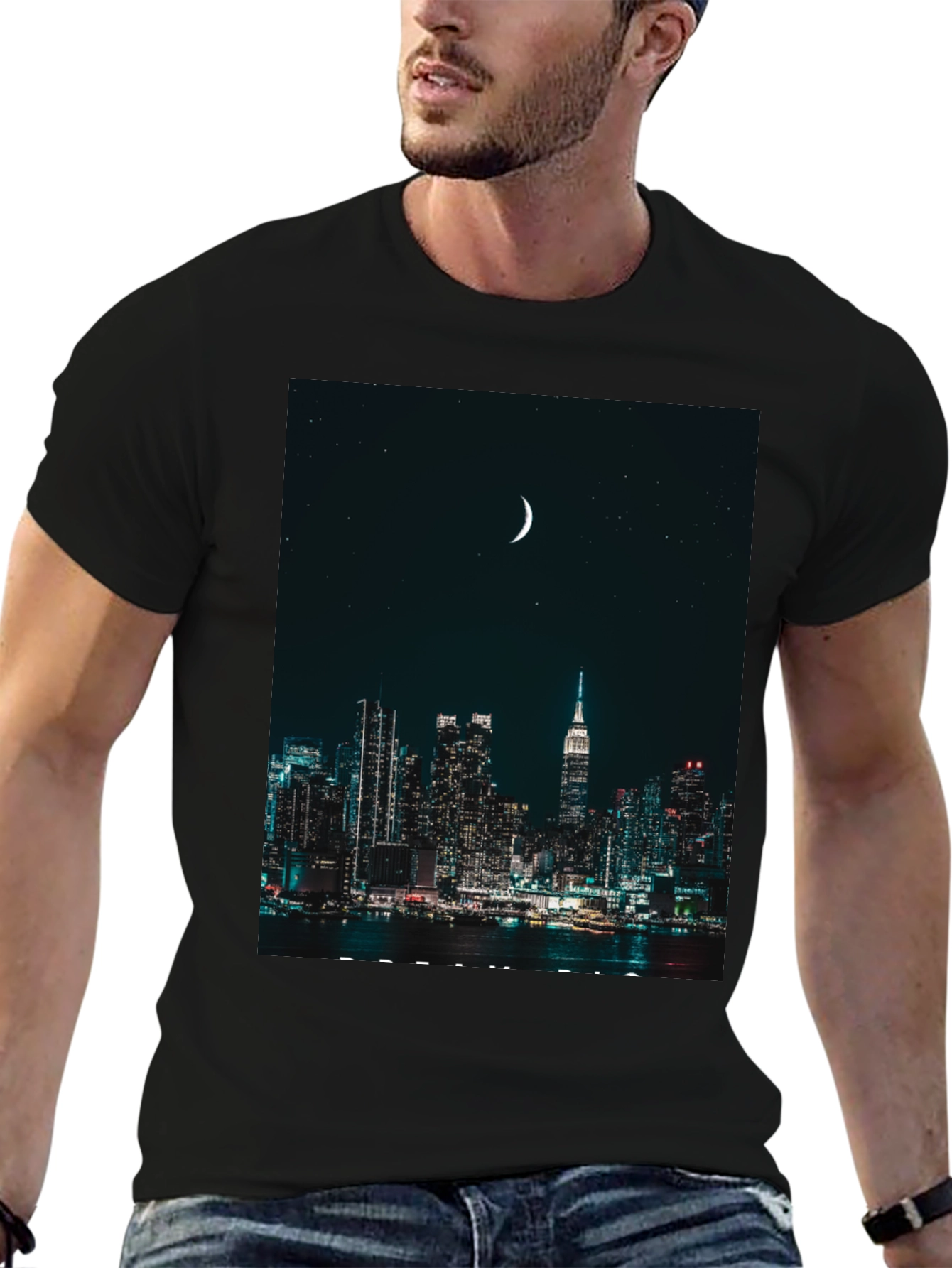 Cityscape Moon Graphic Tee - Urban Nightlife Style
