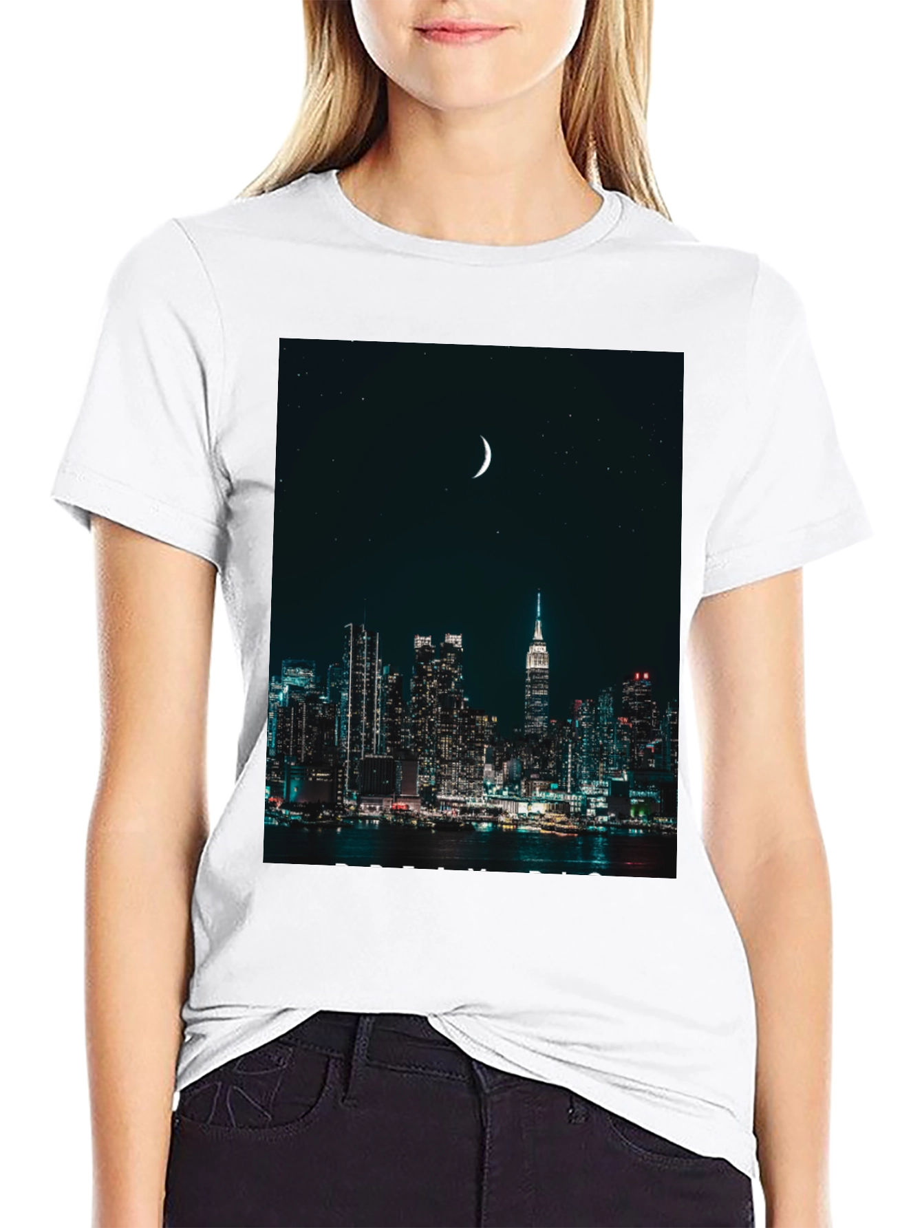 Cityscape Moon Graphic Tee - Urban Nightlife Style