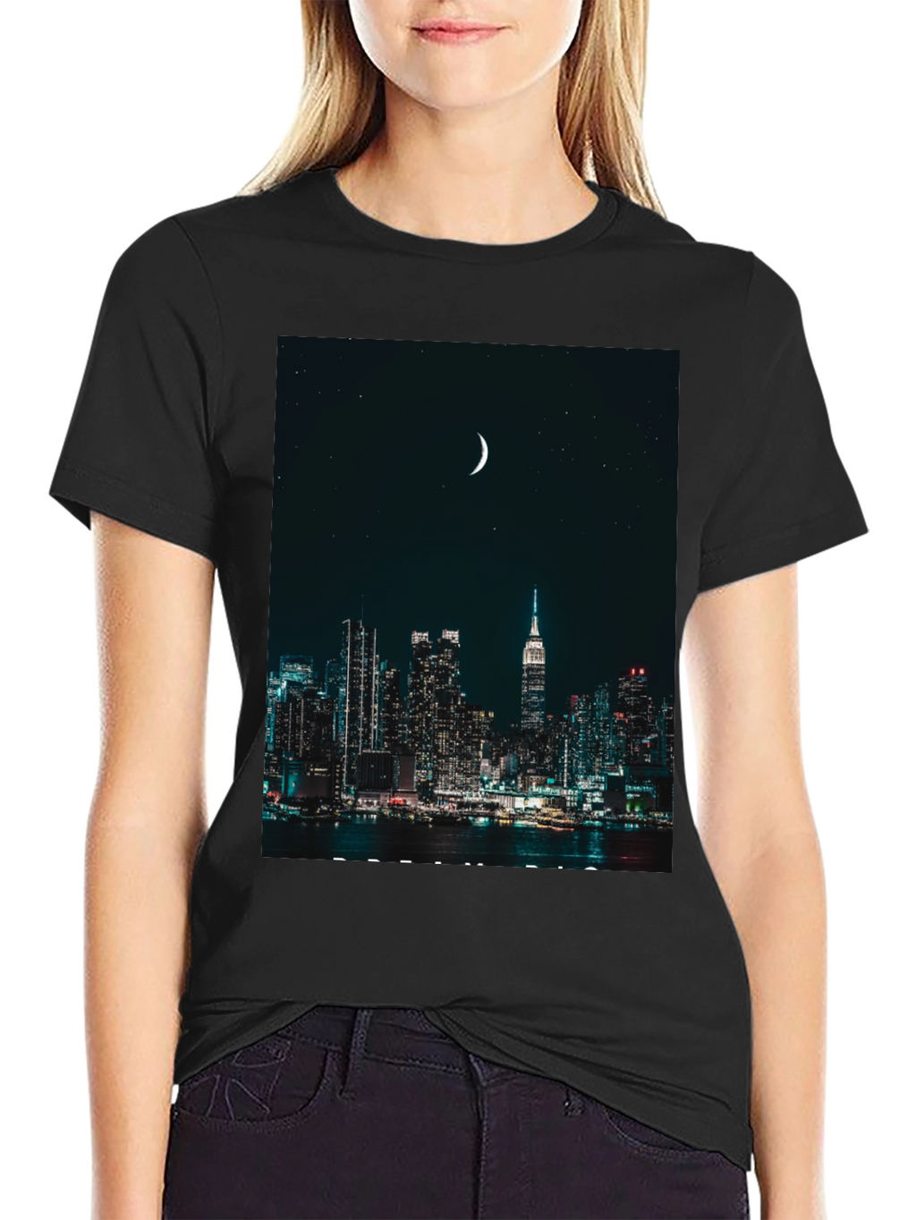 Cityscape Moon Graphic Tee - Urban Nightlife Style