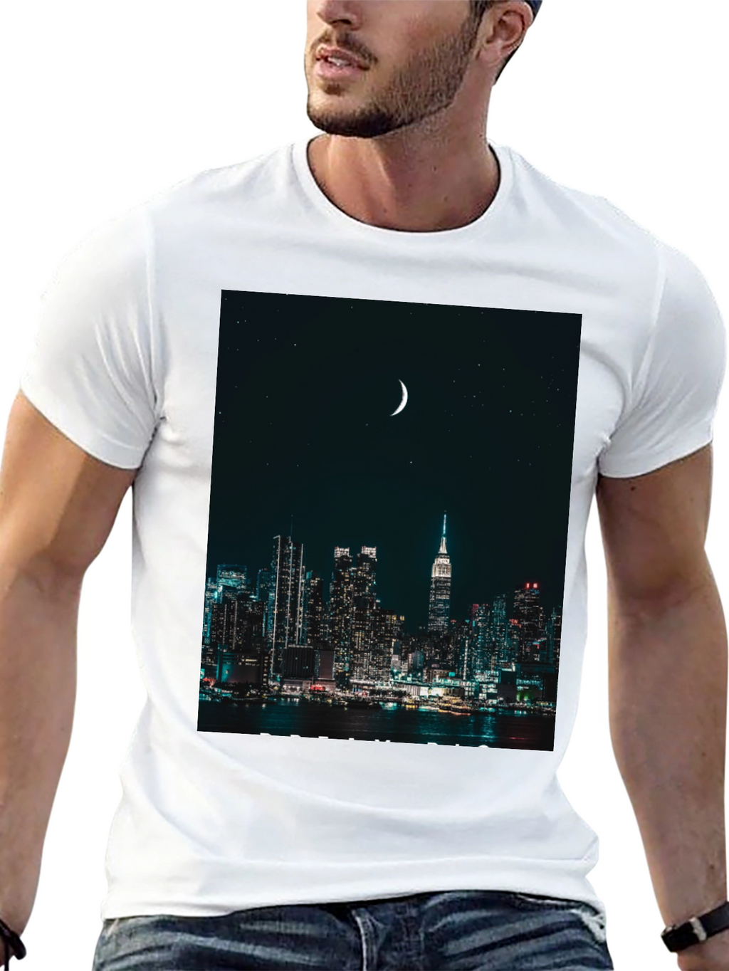 Cityscape Moon Graphic Tee - Urban Nightlife Style
