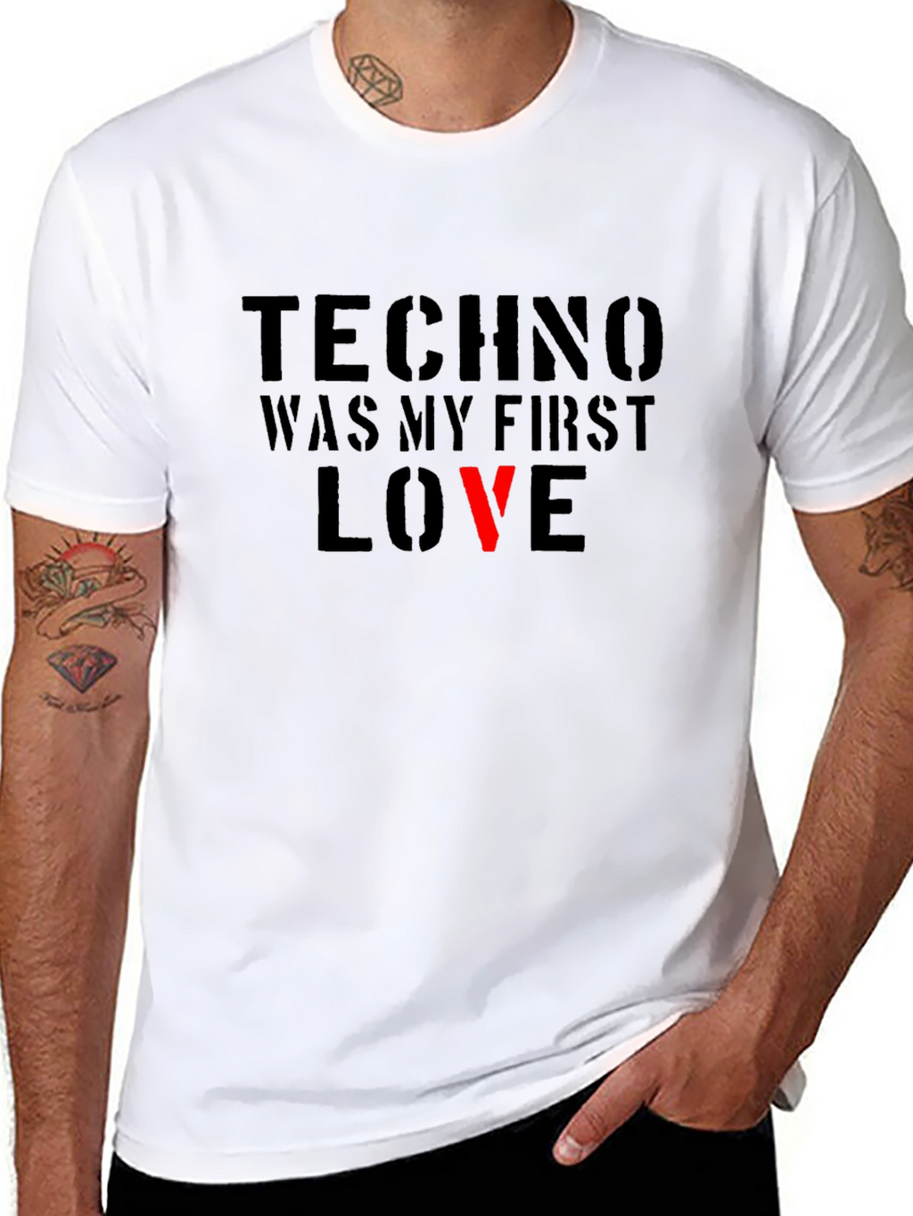 Techno Was My First Love Black Graphic Tee