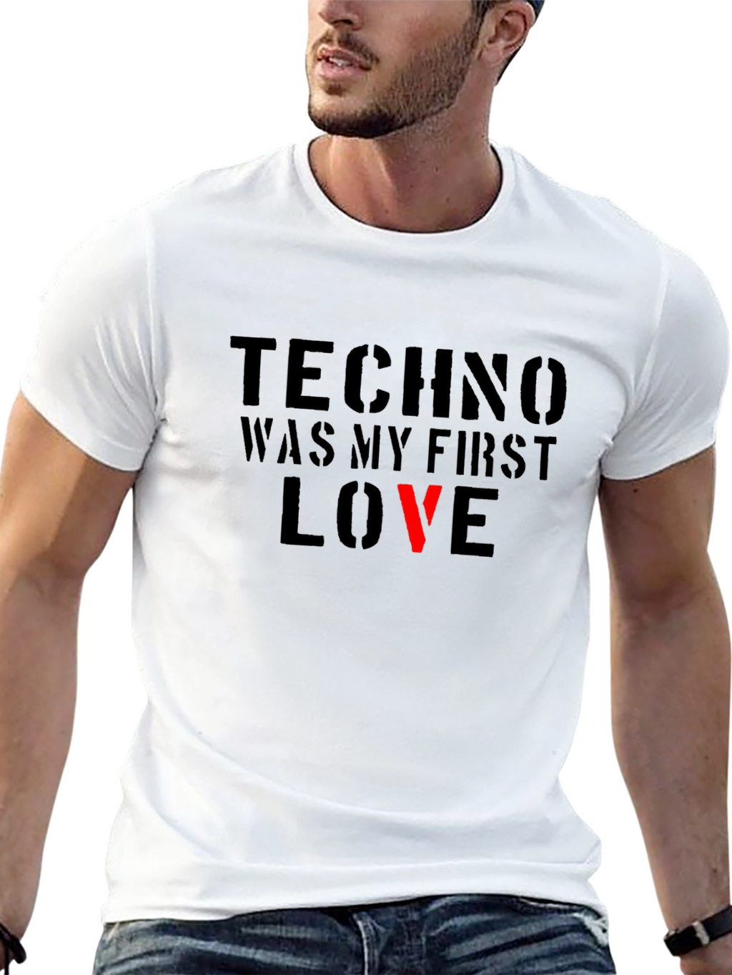 Techno Was My First Love Black Graphic Tee