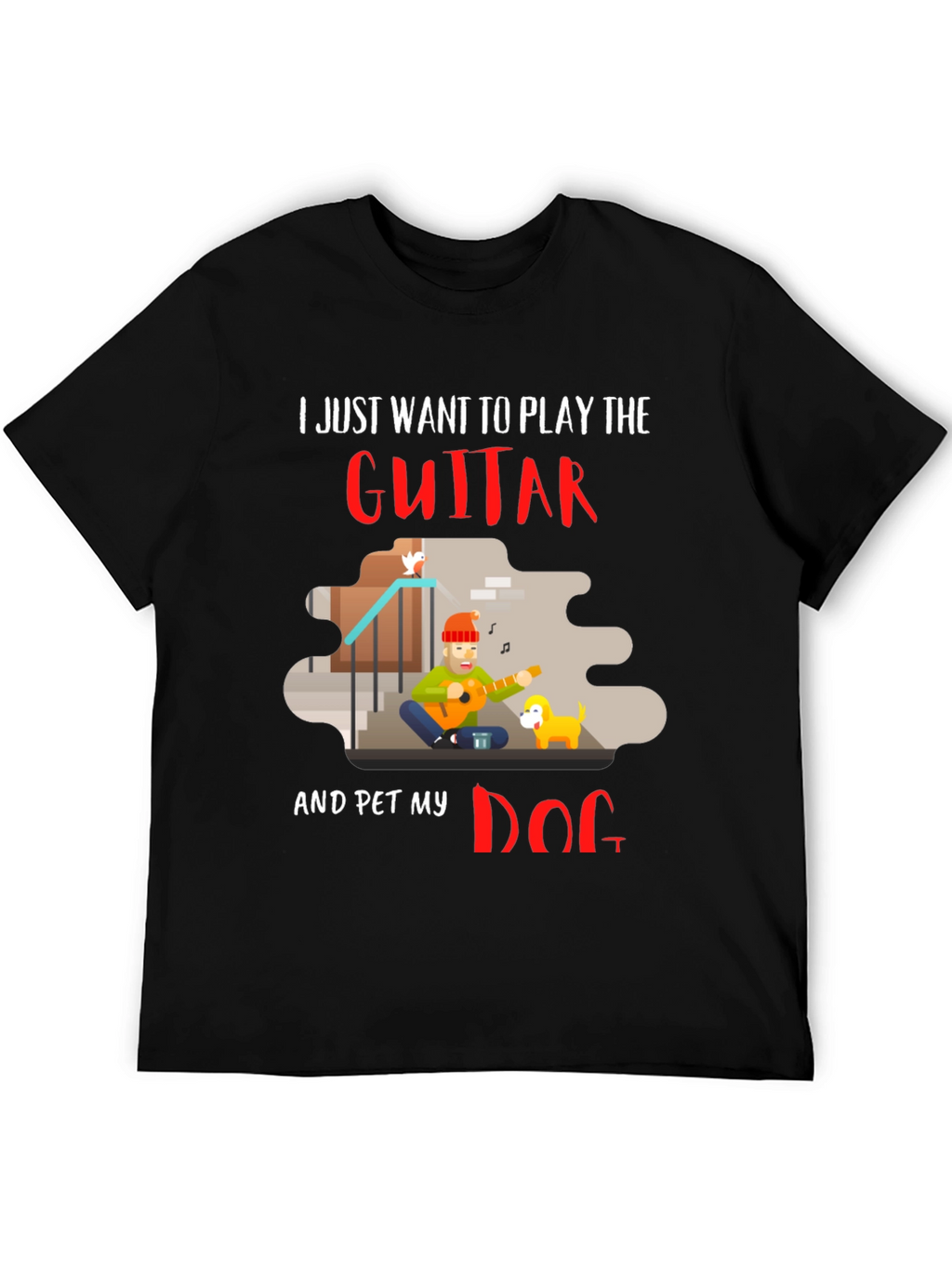 Guitar and Dog Lover Graphic T-Shirt