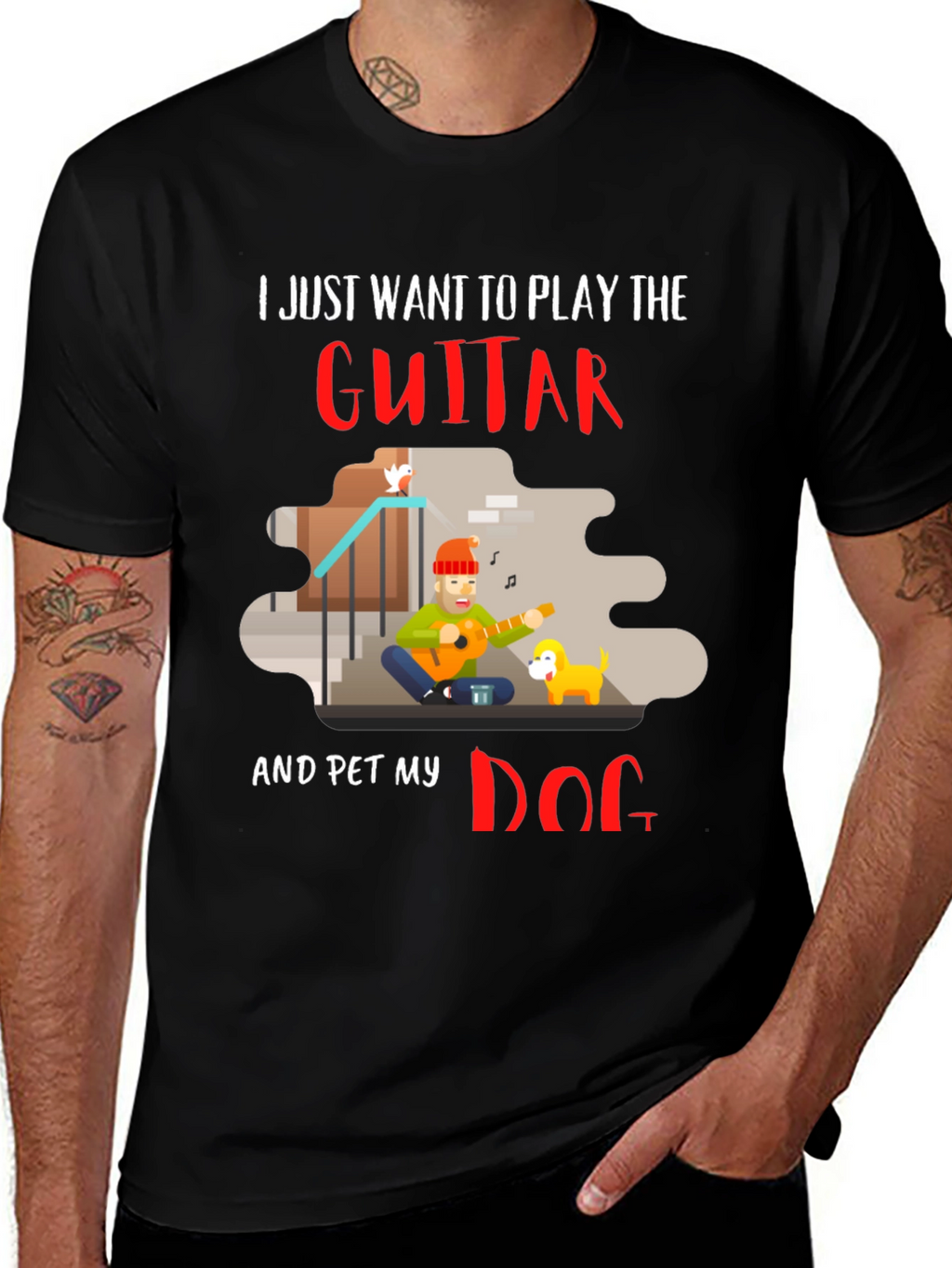 Guitar and Dog Lover Graphic T-Shirt