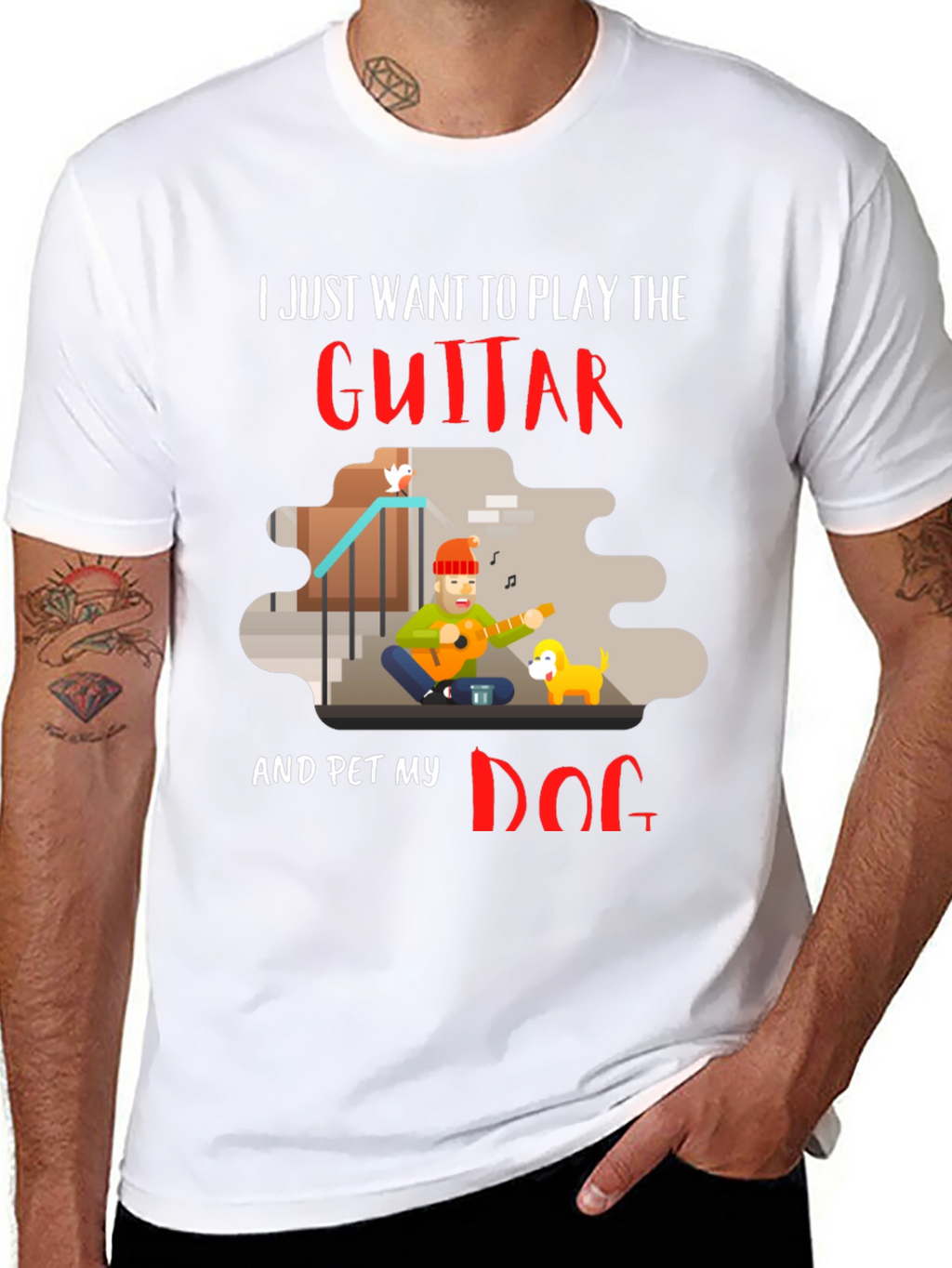 Guitar and Dog Lover Graphic T-Shirt
