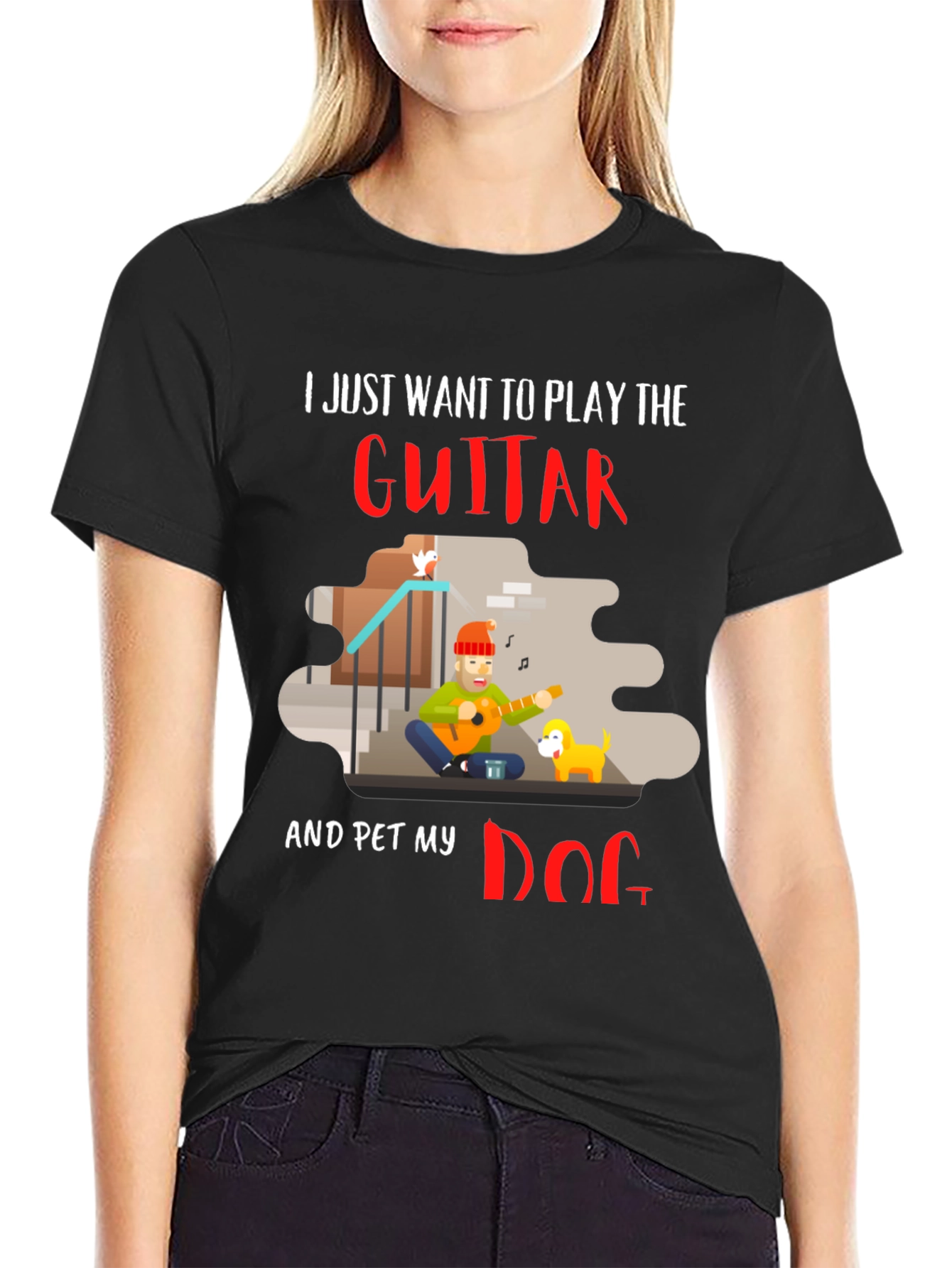 Guitar and Dog Lover Graphic T-Shirt