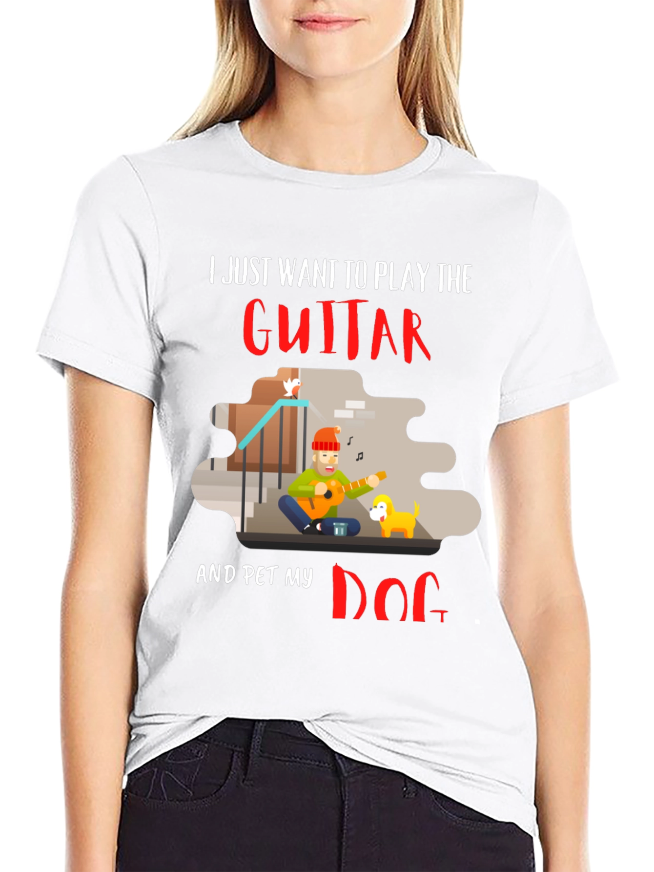Guitar and Dog Lover Graphic T-Shirt