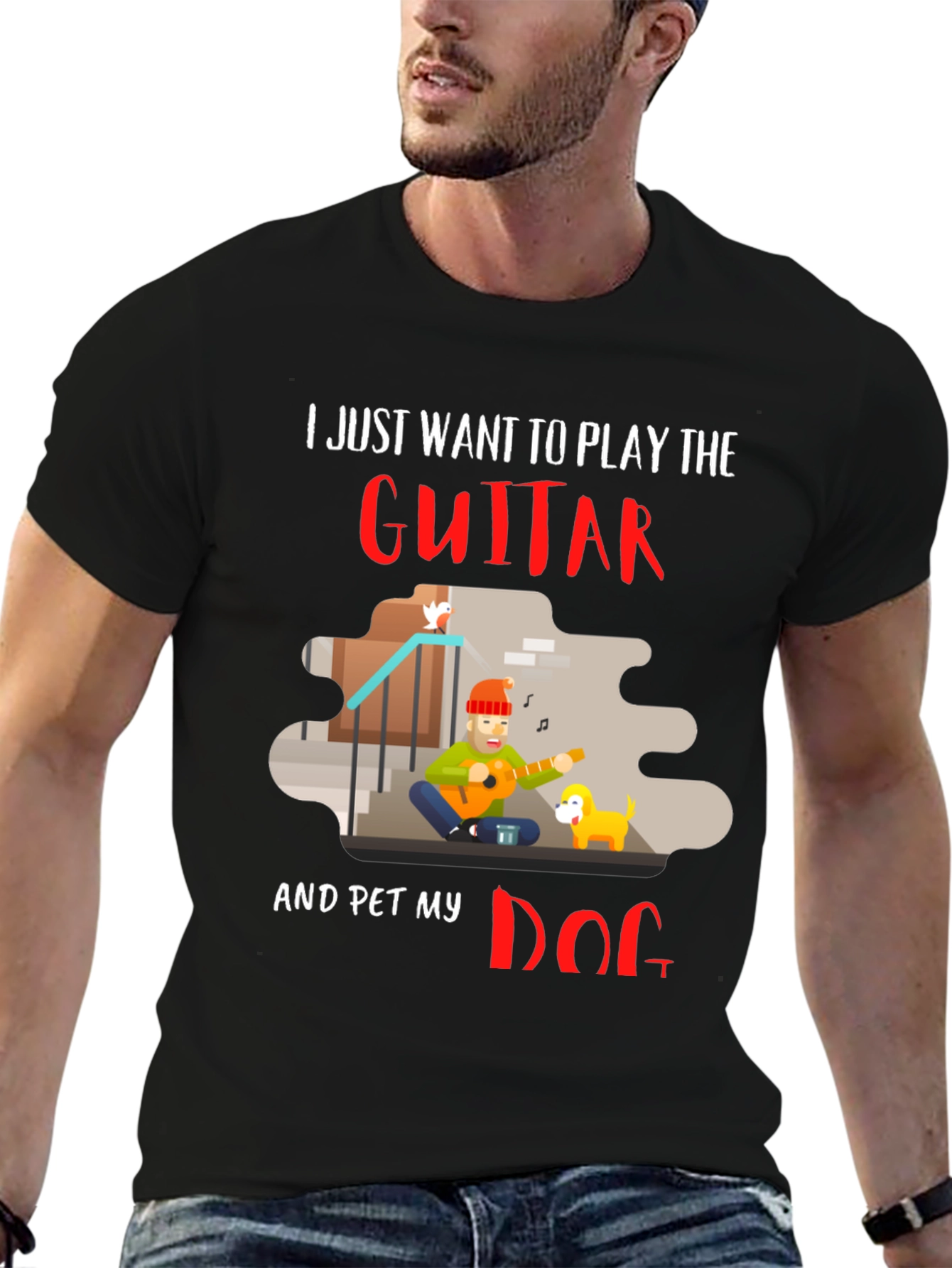 Guitar and Dog Lover Graphic T-Shirt