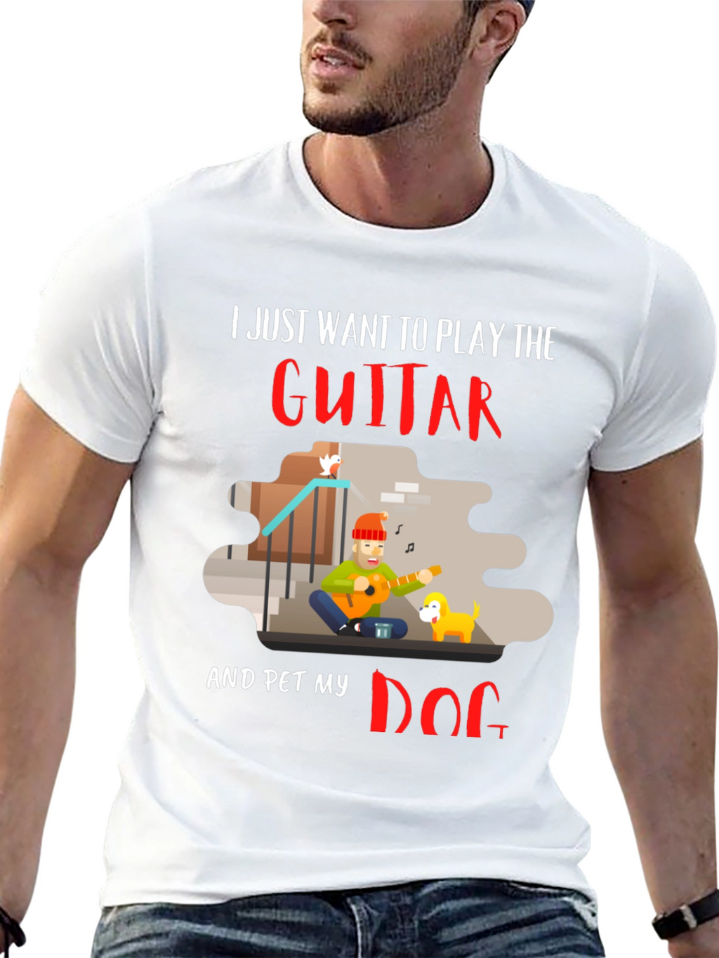 Guitar and Dog Lover Graphic T-Shirt