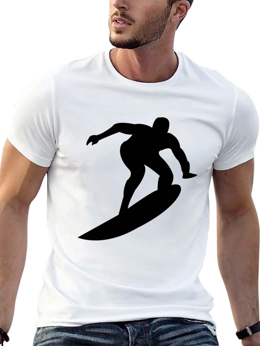 Surfer Silhouette Black Tee - Cool Graphic Design