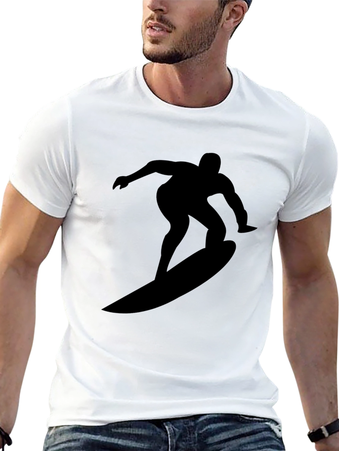 Surfer Silhouette Black Tee - Cool Graphic Design