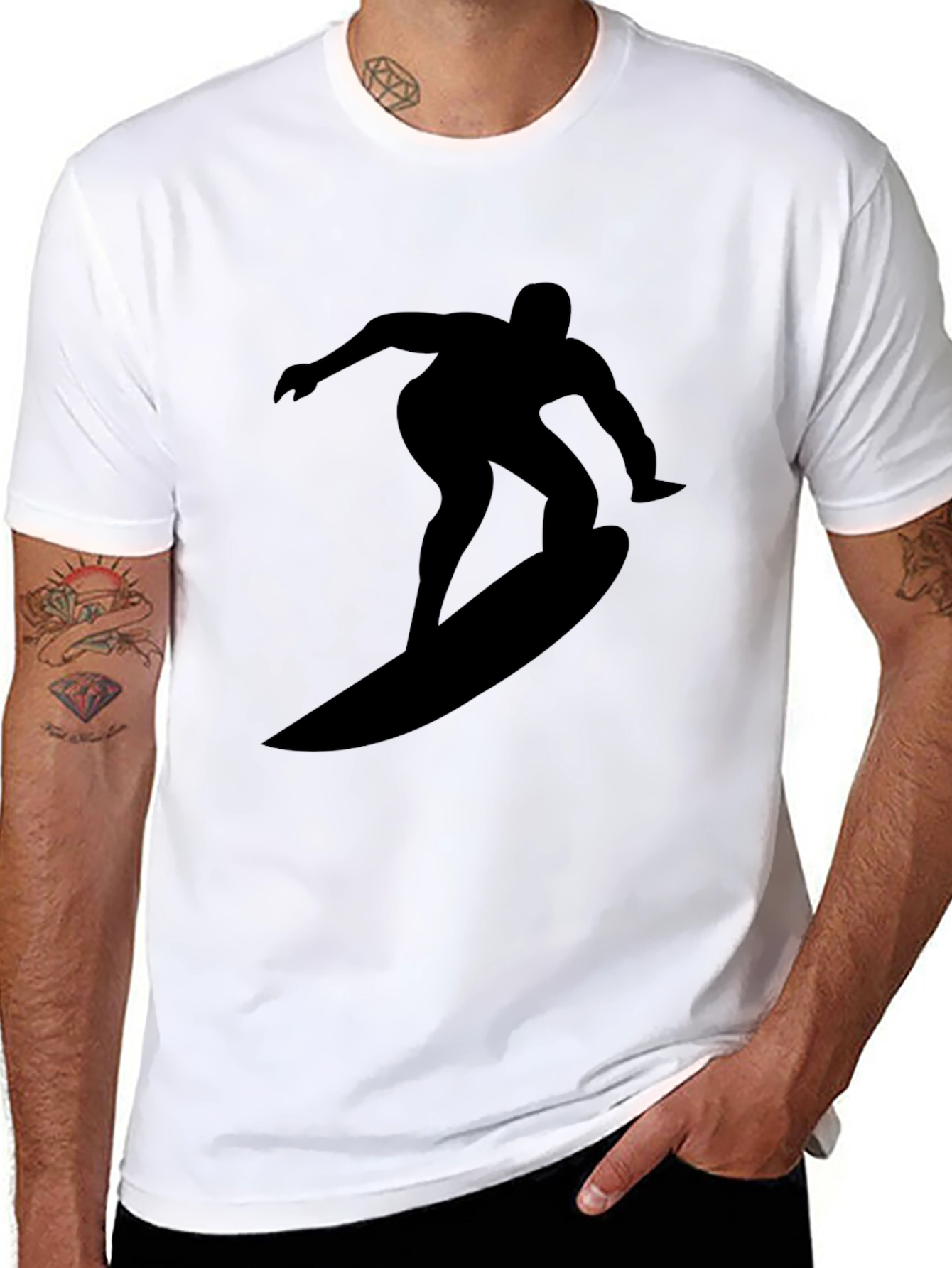 Surfer Silhouette Black Tee - Cool Graphic Design