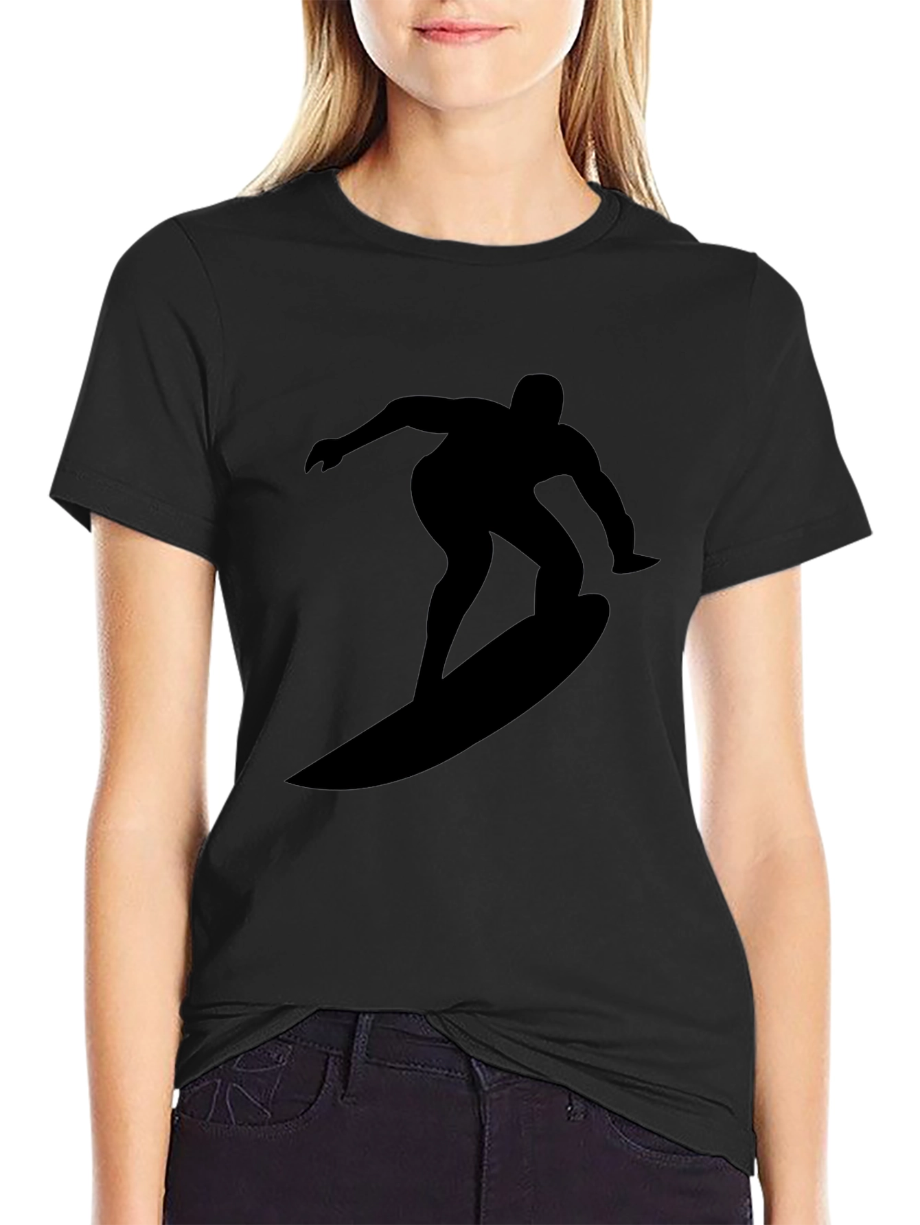 Surfer Silhouette Black Tee - Cool Graphic Design