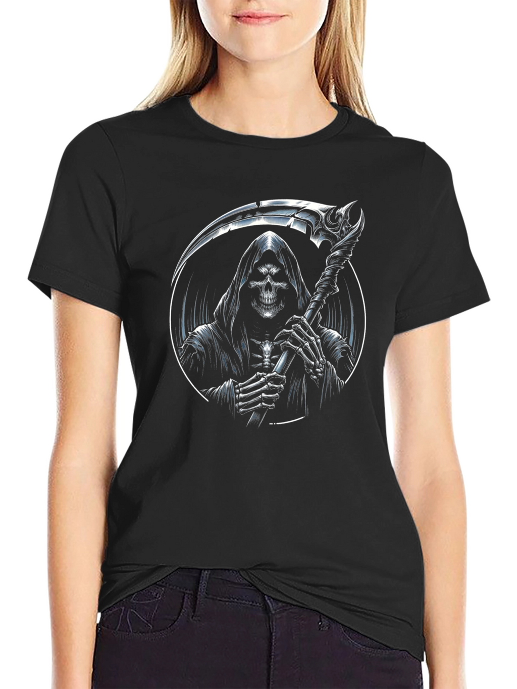 Grim Reaper Graphic Print Black T-Shirt