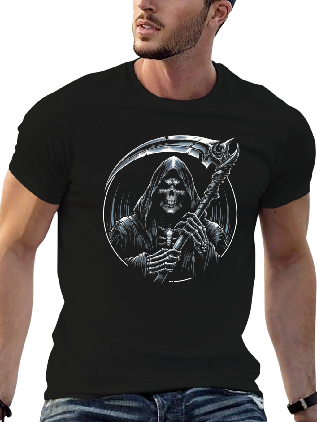 Grim Reaper Graphic Print Black T-Shirt