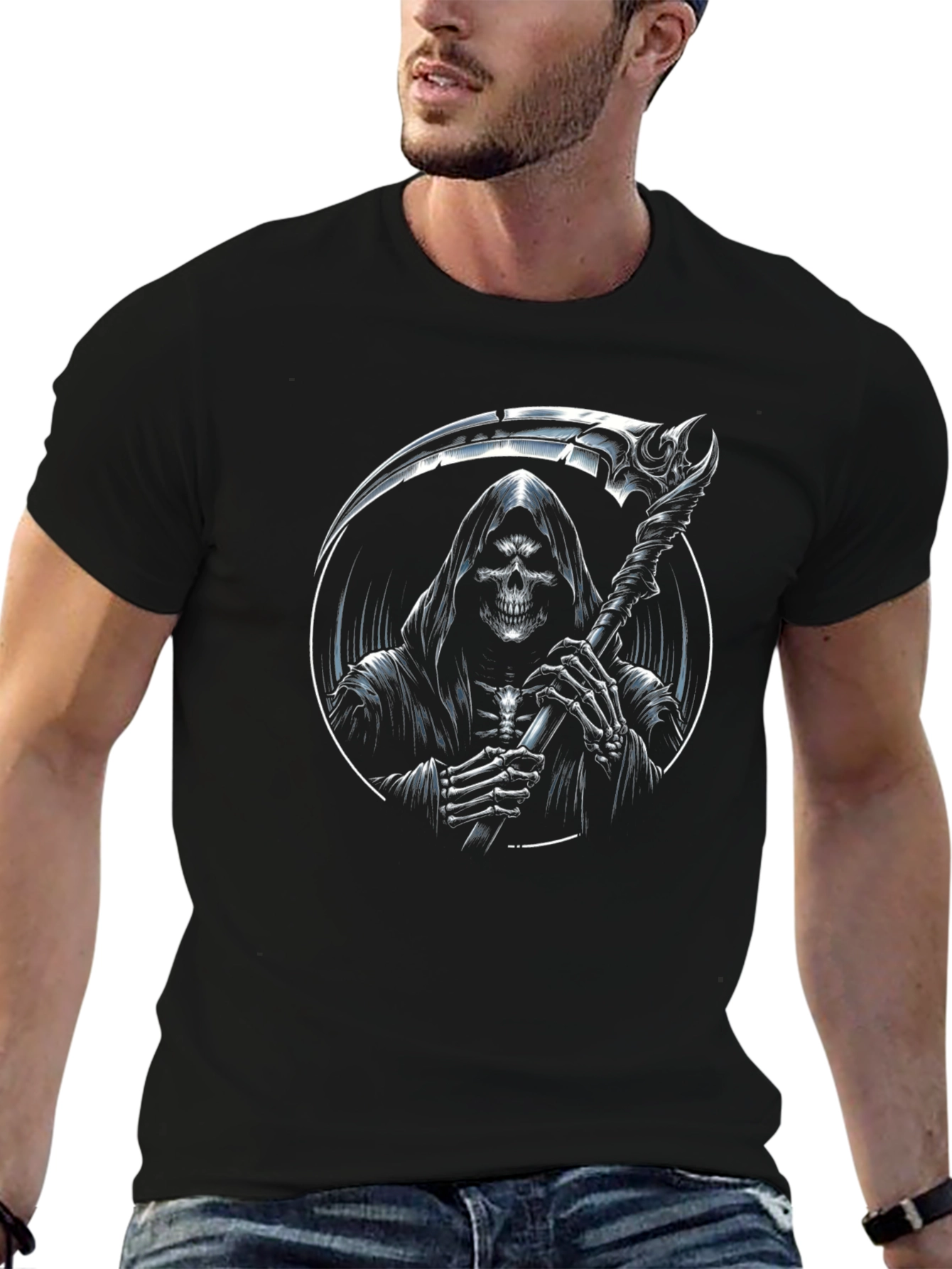 Grim Reaper Graphic Print Black T-Shirt