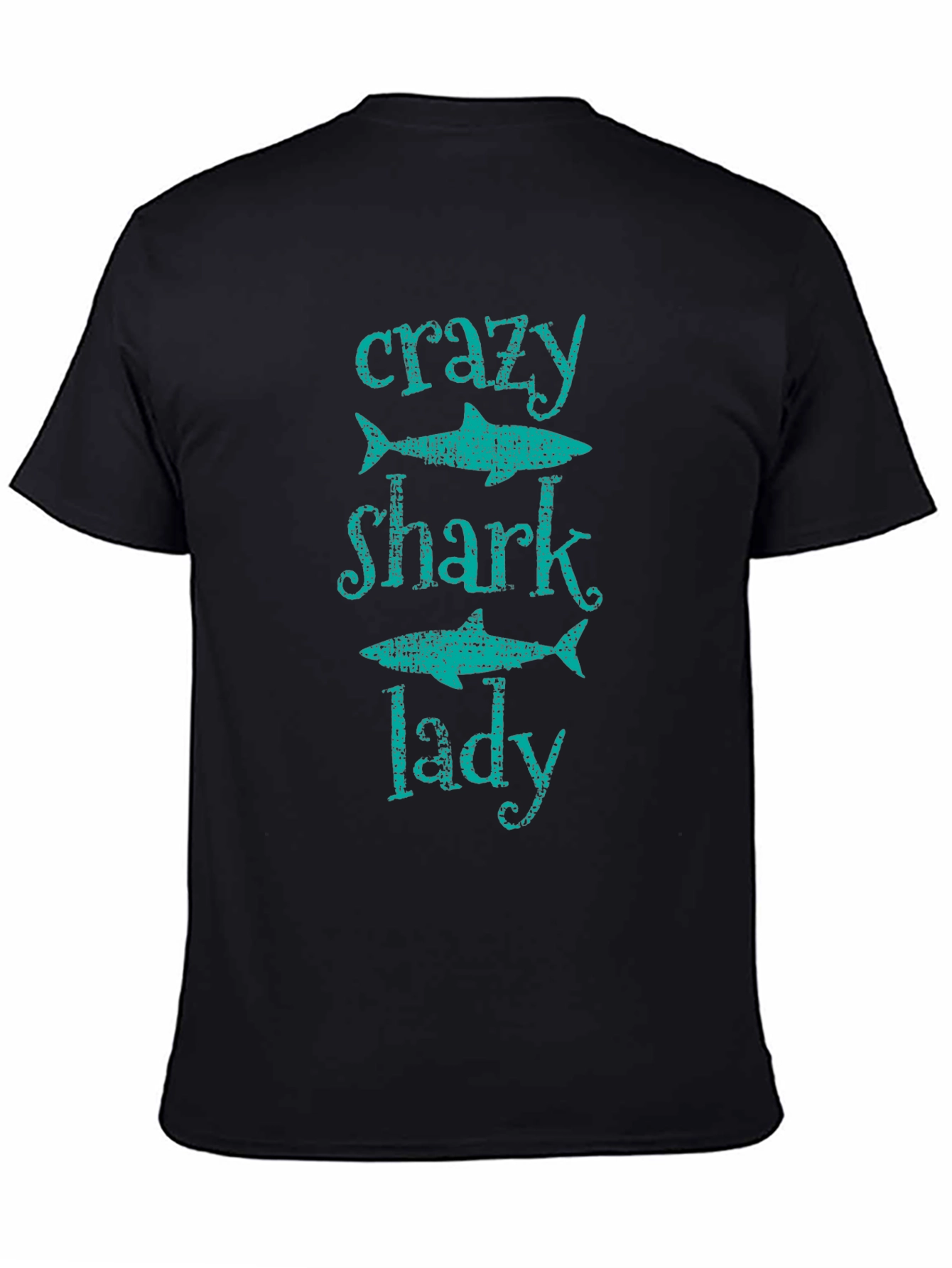 Crazy Shark Lady T-Shirt -  Black Cotton Tee