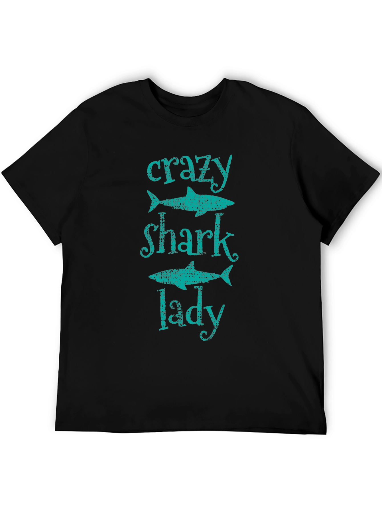 Crazy Shark Lady T-Shirt -  Black Cotton Tee