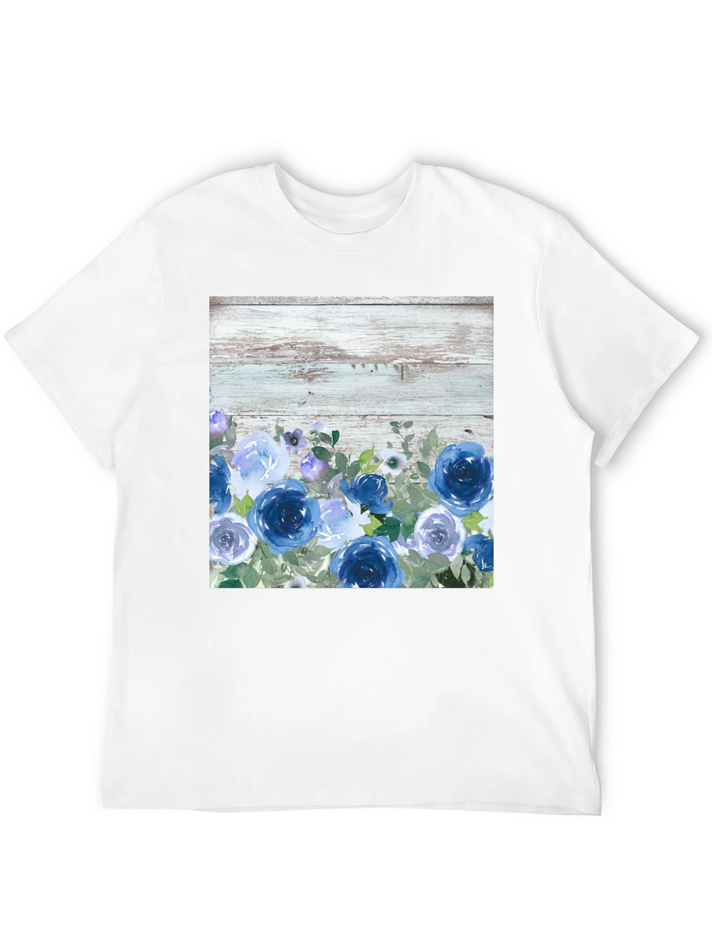 Blue Floral Woodgrain Graphic T-Shirt