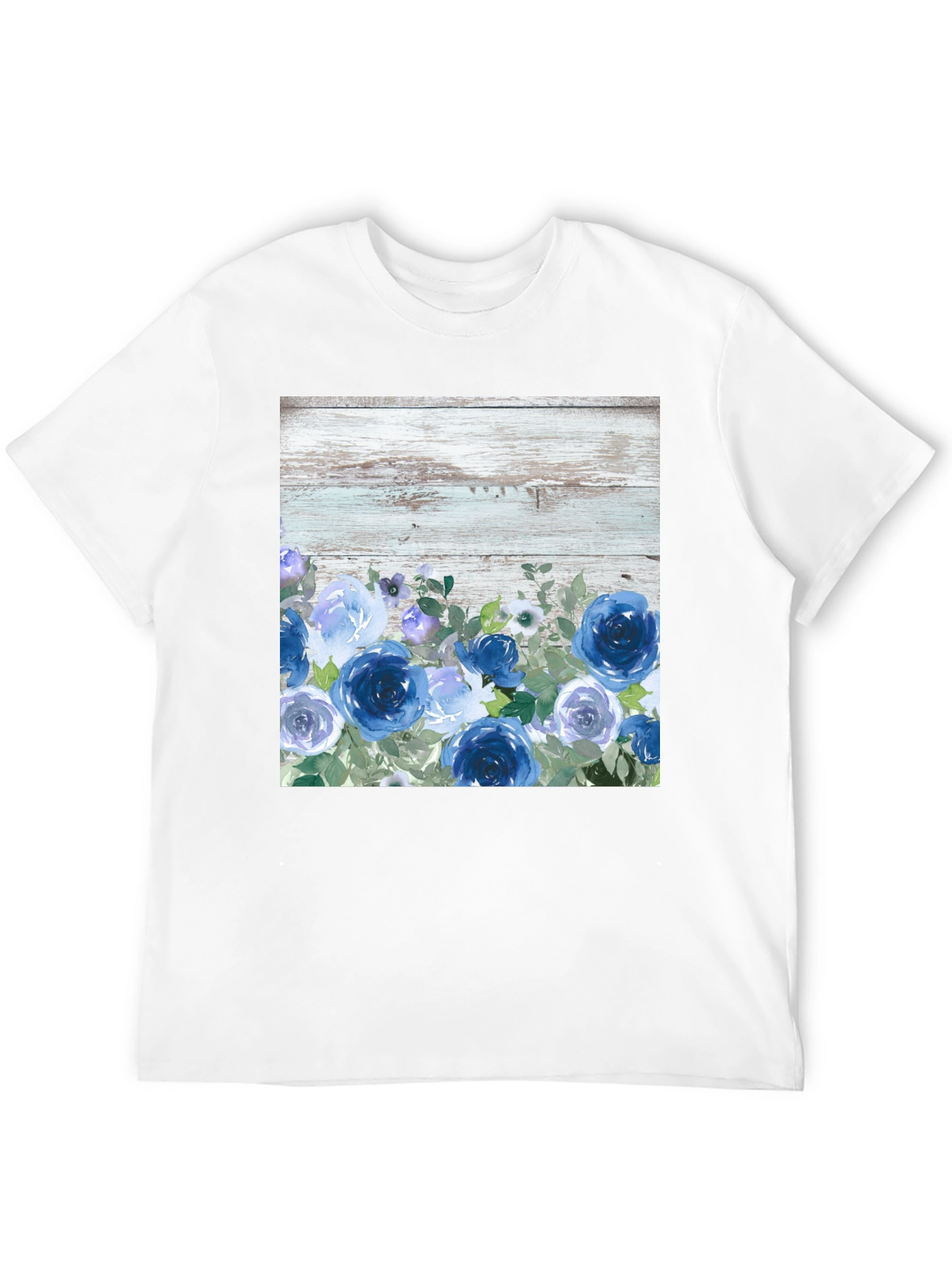 Blue Floral Woodgrain Graphic T-Shirt