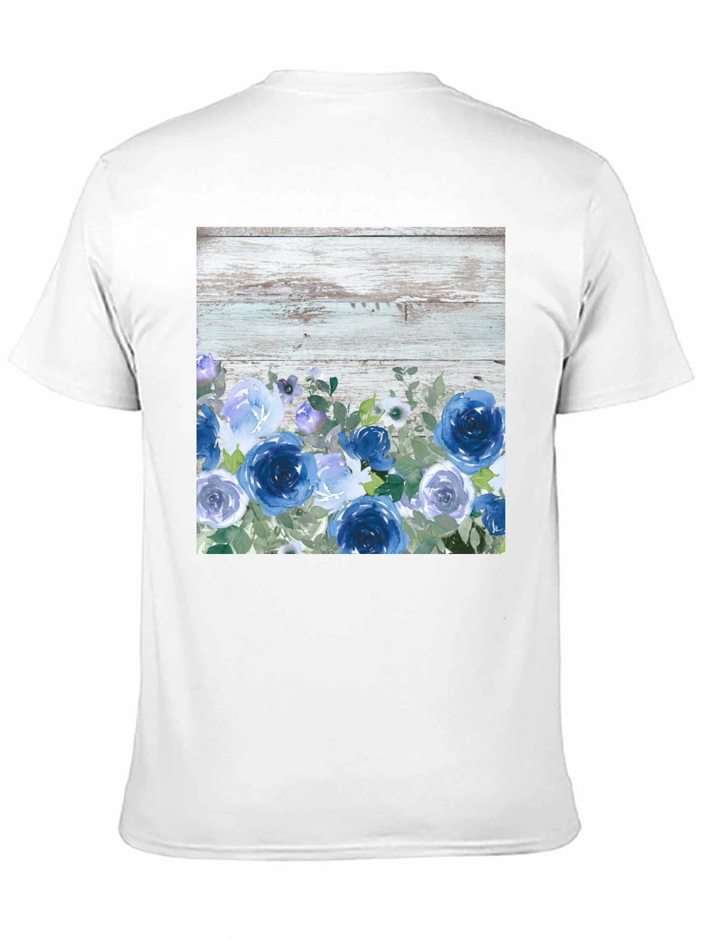 Blue Floral Woodgrain Graphic T-Shirt
