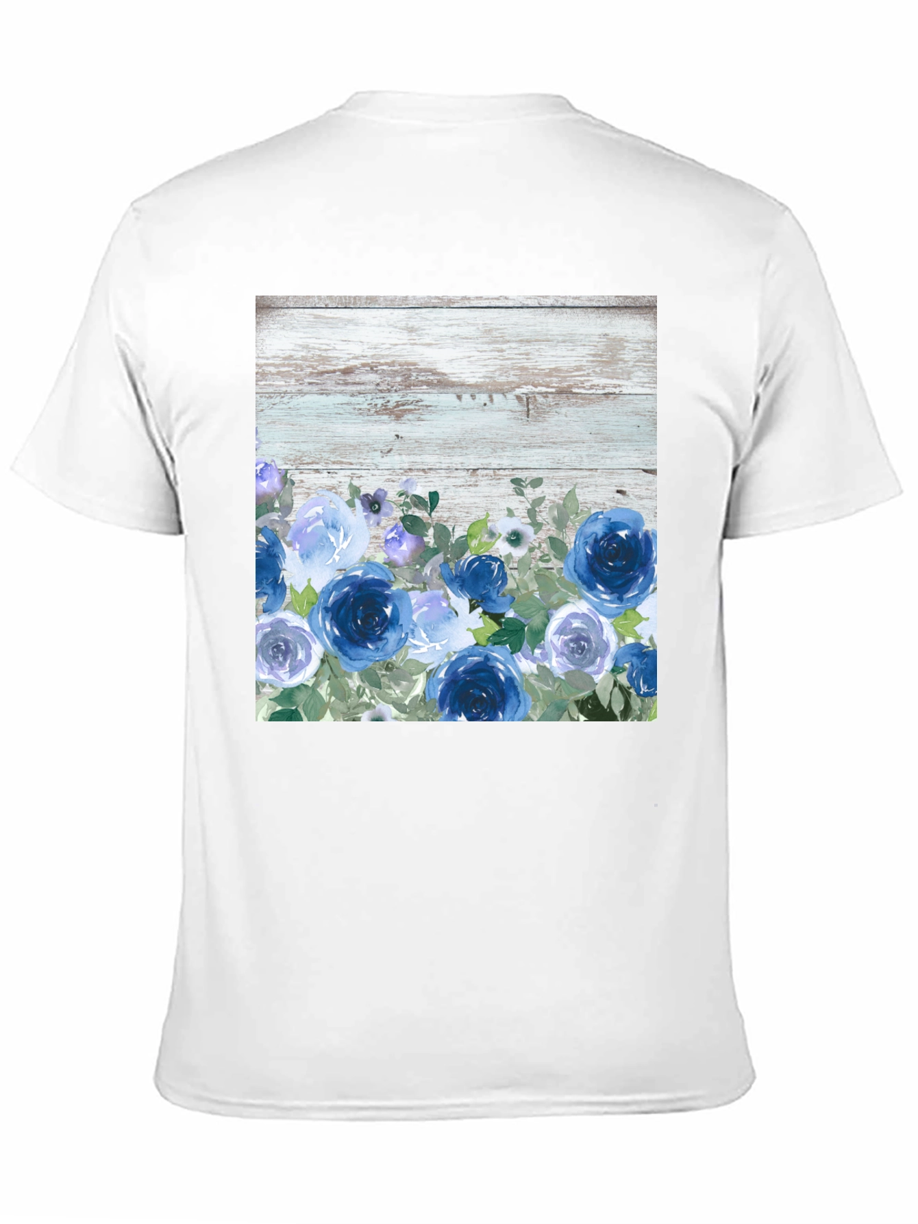 Blue Floral Woodgrain Graphic T-Shirt