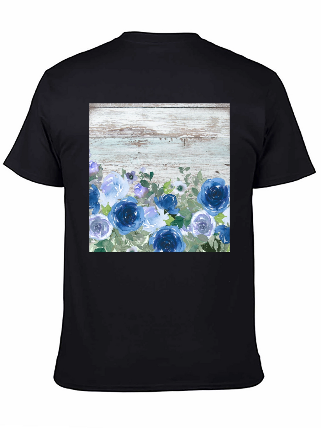 Blue Floral Woodgrain Graphic T-Shirt